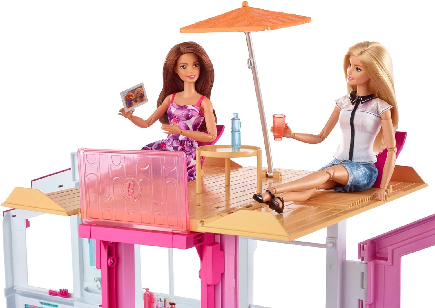 Barbie Doll House Playset, 3-Story Townhouse with 4 Rooms & Rooftop Lounge, Furniture & Accessories Including Swinging Chair (Amazon Exclusive) image number 3