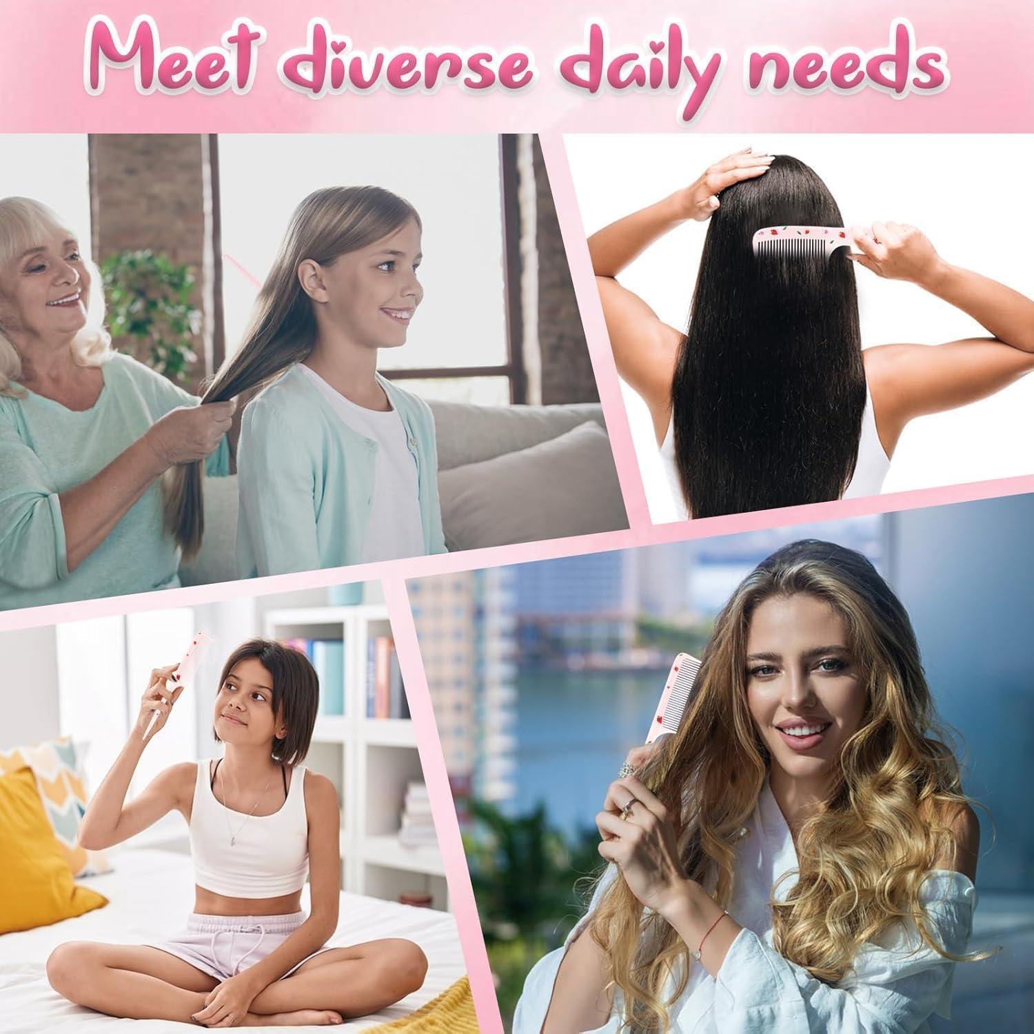 Small Cute Strawberry and Ice Cream Kids Toddler Babys Comb, 4Pcs Toddler Strawberry Ice Cream Baby Fine Tooth Rat Tail Combs, Small Cute Fine Tooth Toddler Combs and Rat Tail Baby Comb for Girls image number 6