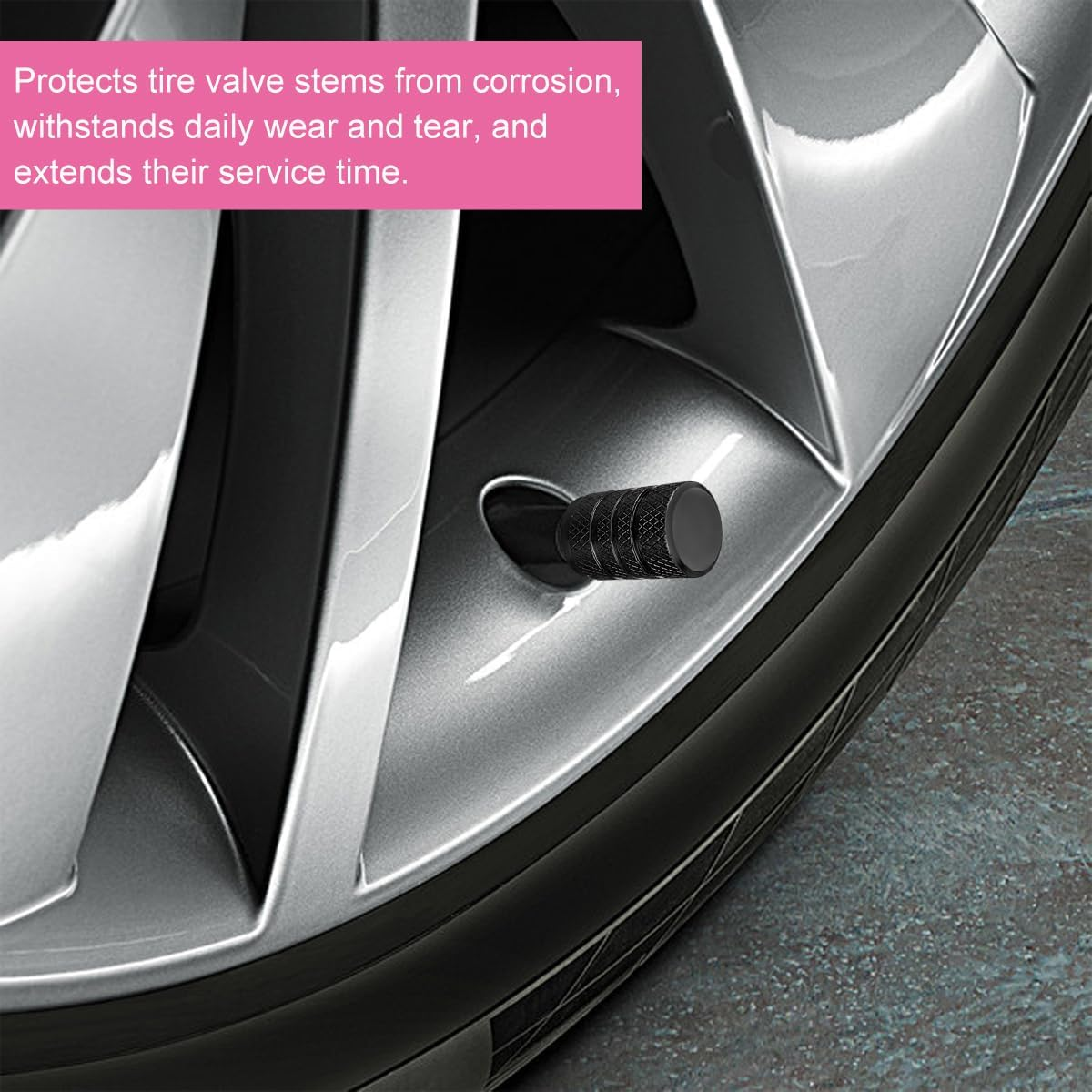 Ziciner 10 PCS Car Tire Valve Stem Caps, Aluminum Tire Air Cap Set, Dust Proof & Corrosion Resistant Stem Covers, Universal Car Accessories for SUV Bike Bicycle Truck Motorcycle (Black) - Black image number 3