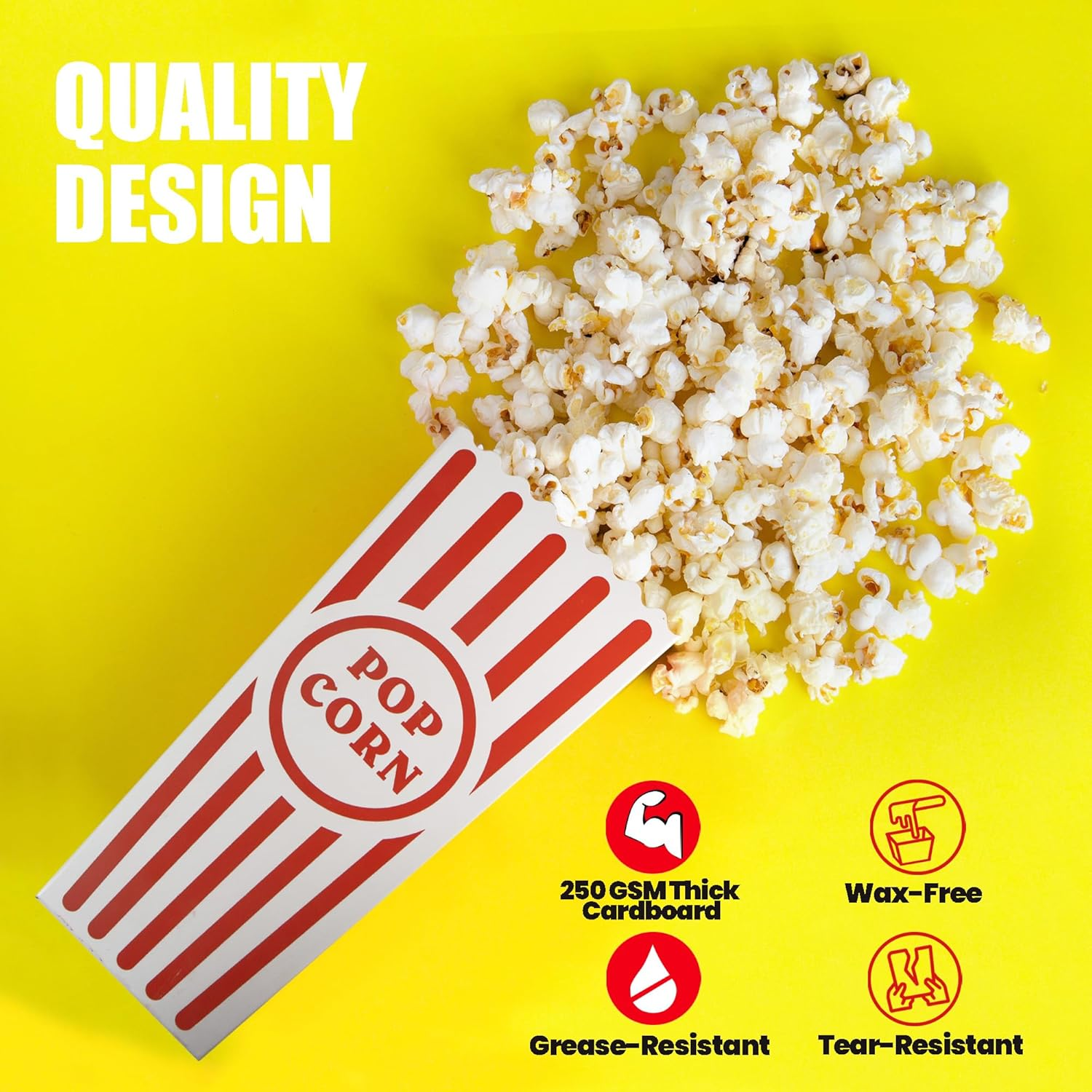 Novelty Place 12 Pcs Classic Popcorn Boxes, 46 Oz Red & White Striped Cardboard Popcorn Container for Movie Night Party - 7.8" Tall X 3.9" Square image number 3
