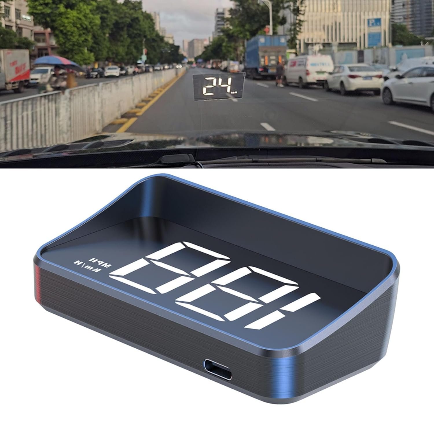 BLLYOGU Car GPS Head up Display Speedometer HUD Digital Windshield Projector Speed Meter KM/H Speed Unit for All Car Models (White) image number 3