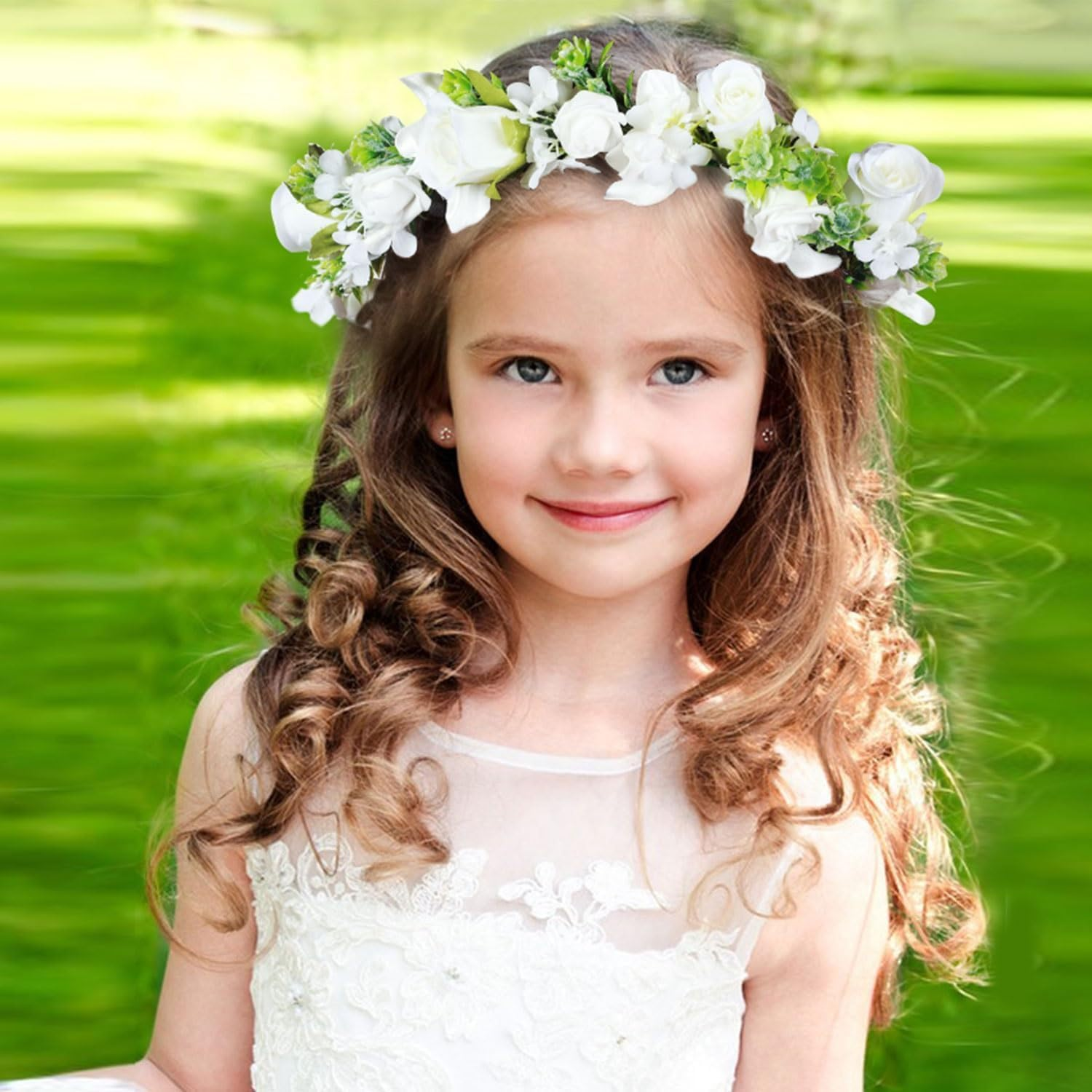 Flower Headband Artificial Floral Headpiece for Women Girls Halloween Renaissance Wedding Cosplay Party Hair Accessory (White, One Size) image number 3