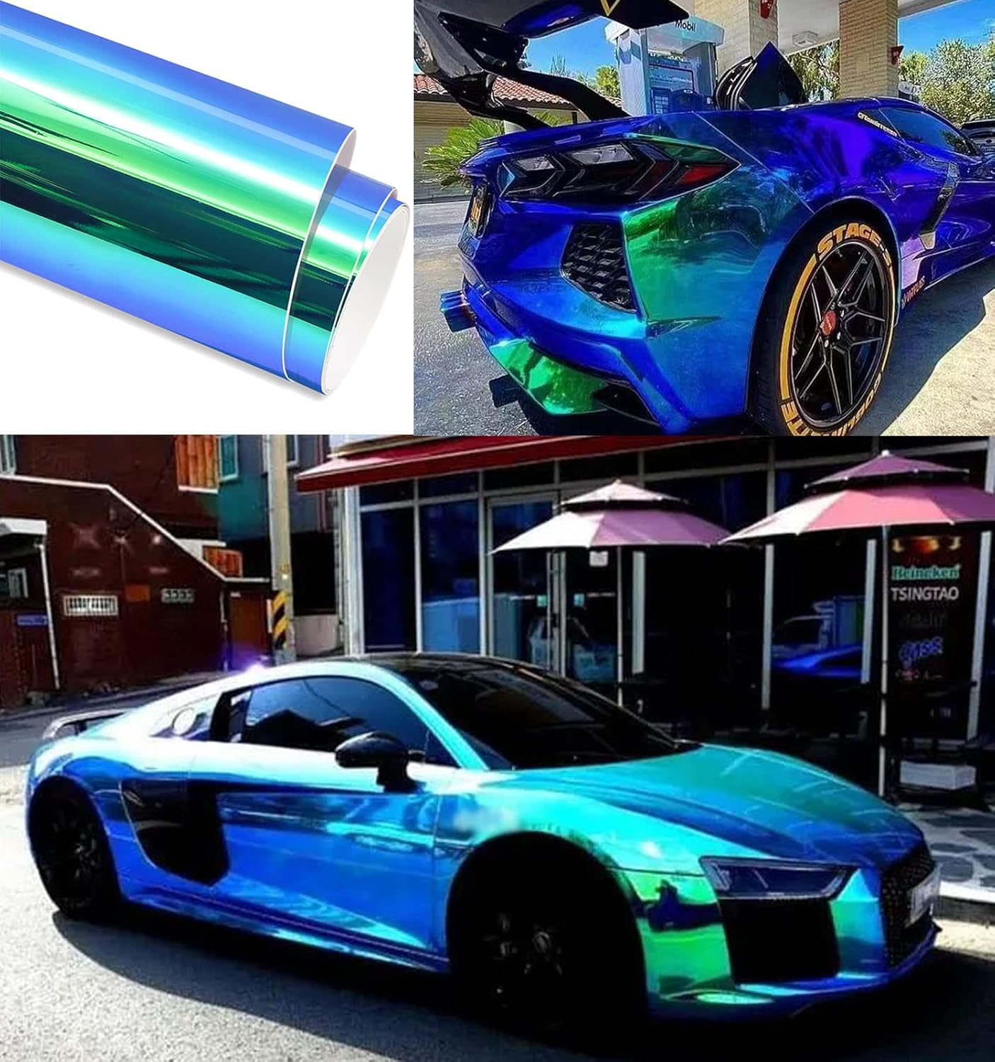 Holographic Rainbow Chrome Car Adhesive Vinyl Wrap Gloss Decal Sticker Film Sheet Air Bubble Free DIY Vinyl