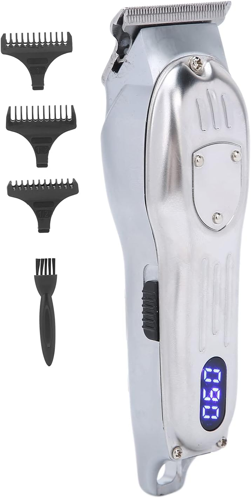 Electric Hair Trimmer with LCD Screen, Vintage Oil Head, Comfortable Grip, Professional 3 Guide Combs, Low Noise High Speed Motor, USB Charging, (Silver) image number 3