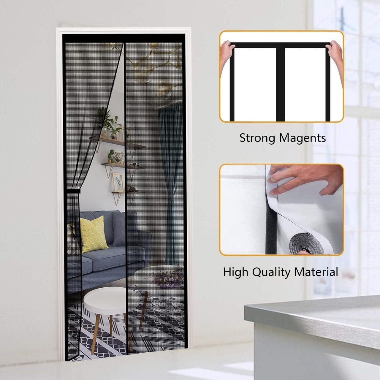 XCMVCN Magnetic Fly Screen Balcony Door, 65 X 190 Cm, Fly Screen Door, Magnetic Insect Protection, Easy Adhesive Mounting, No Drilling, for Balcony Door/Patio Door, Black image number 2