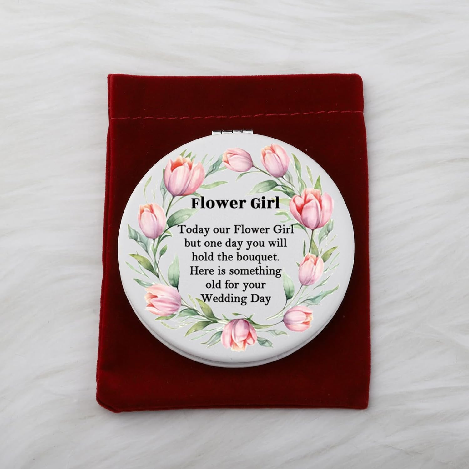 WUSUANED Flowers Girl Makeup Mirror Proposal Gifts Wedding Party Gifts Bridesmaid Mirror Mother of the Bride Gift (Flower Girl Mirror White) image number 4