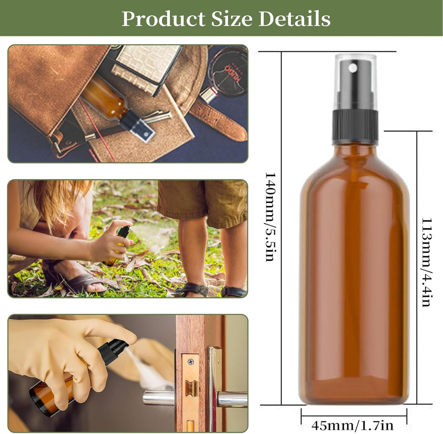 5 Pack Empty Amber Glass Bottles with Fine Mist Sprayer & Dust Cap, 50/100Ml Spray Roller Bottles, Refillable Glass Spray Bottles Containers for Essential Oil, Plants Water Cleaning Liquid (100ML) image number 4