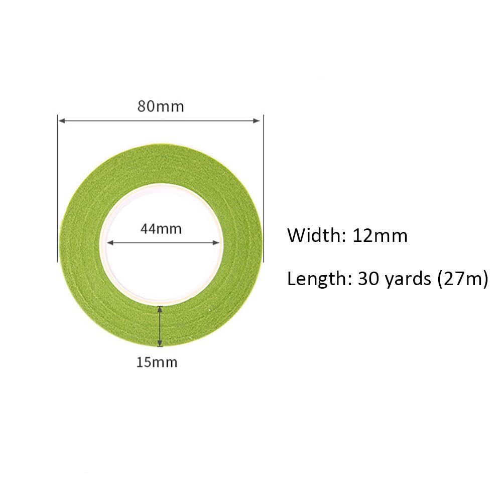 3 Pcs Green Floral Tape, Florist Tape 1/2 Inch Wide - 30 Yard for Bouquet Stem Wrap, Corsage, Wedding Bouquet, Dark Green Paper Craft Floral Adhesives Arrangement Supplies image number 2