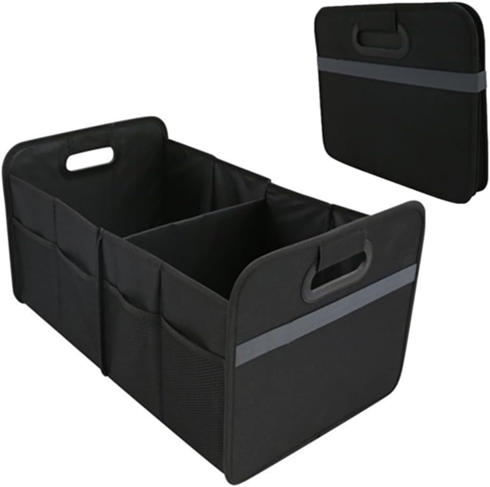 Car Trunk Organizer, Granmagazz 2 Compartments Collapsible Trunk Storage, Foldable Car Trunk Organizer Cargo Storage, Anti-Slip Design, Suitable for SUV, Truck, Minivan, Standard Size, Black image number 1