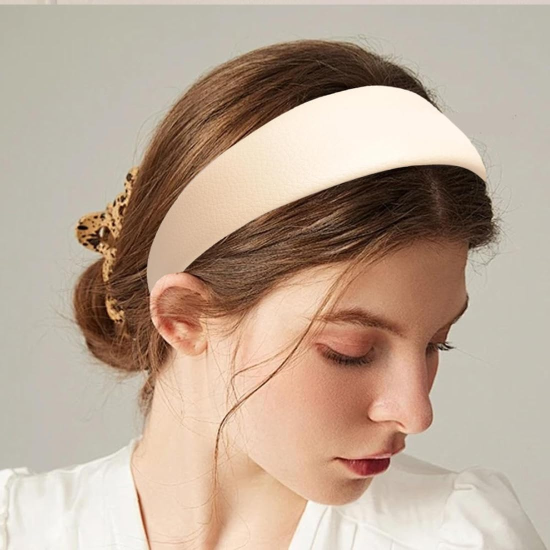 YUZNA Headband Dirndl Women'S Oktoberfest Costume Hair Accessories Padded Wide White Headband for Wedding