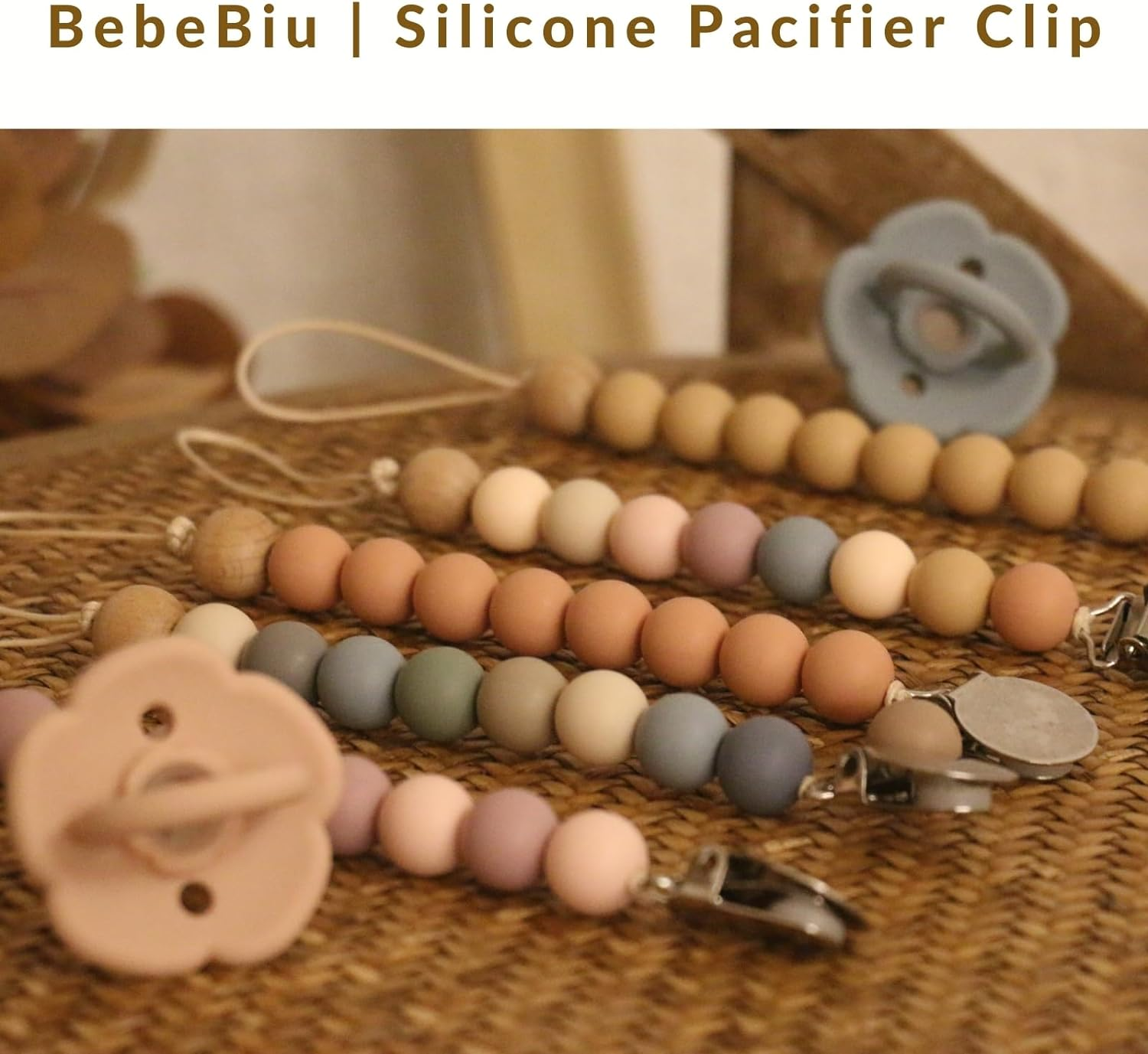 Silicone Dummy Clip for Baby Boys and Girls, 2 Pack Pacifier Clips, Dummy Chain, Soother Dummy Holder, Keeps Pacifier Clean (Mauve/Muted) - Mauve/Muted image number 5