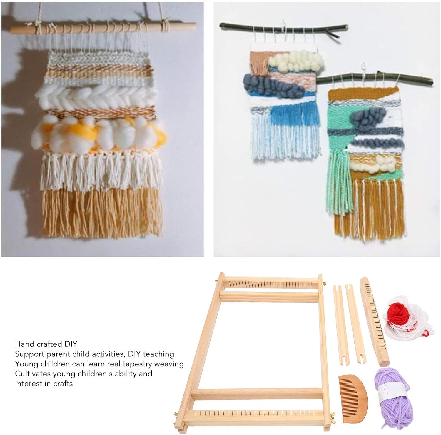 Trisar Weaving Loom Kit, Wooden Tapestry Looms with Wooden Comb, Shuttle, Thread Post & Woolen Thread, Develops Creativity, Ideal for Kids image number 5