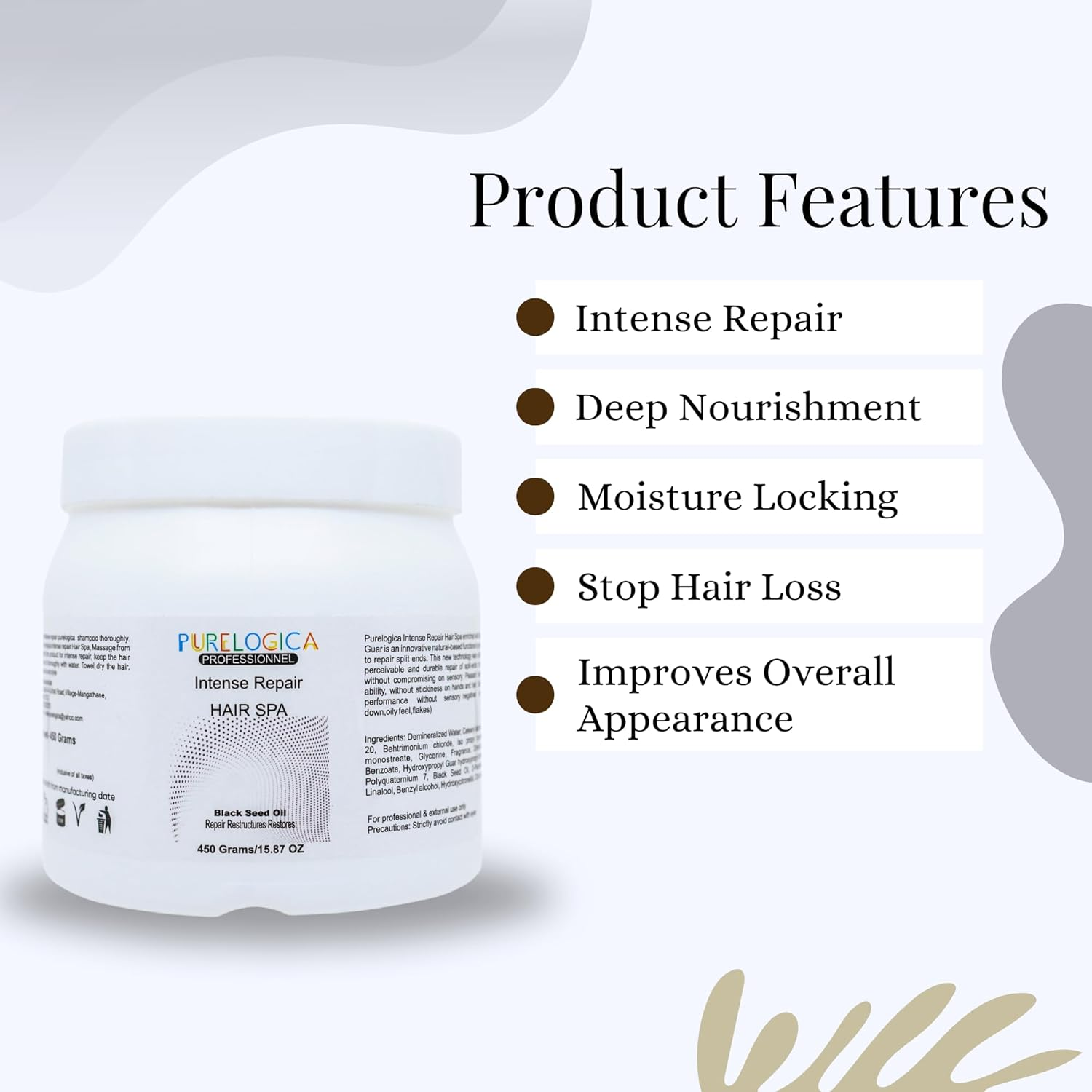 Purelogica Professional Intense Repair Home Spa Hair Mask for Hair and Scalp Generative Intense Repair, Hydration and Build Intense Strength to Cortex & Moisturise Hair Shaft for Men & Women - 450Gm image number 1