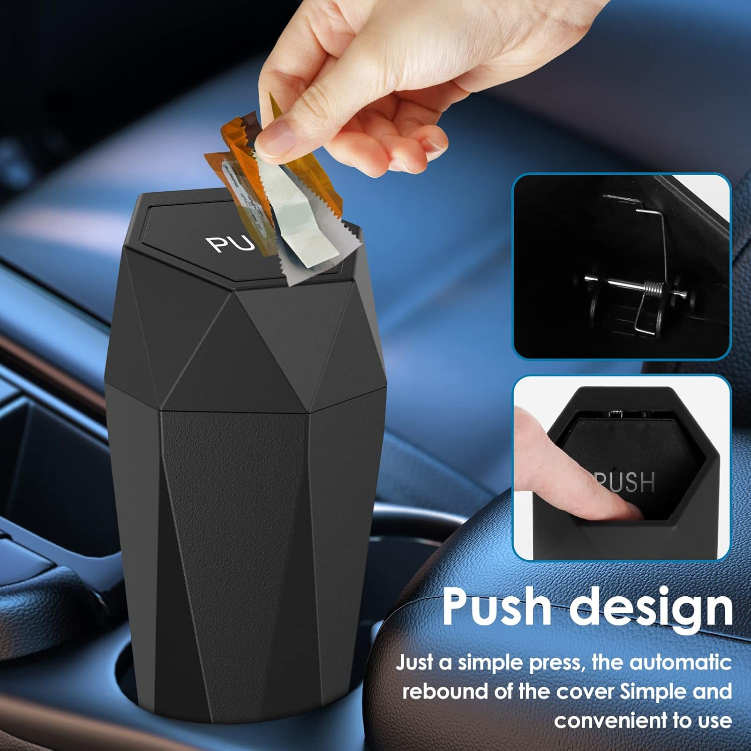 2Pcs Car Trash Cans, Leakproof Universal Mini Automatic Portable Garbage Bin with 2 Roll Garbage Bag, Easy to Clean, Diamond Shaped Interior Automotive Accessories for Car Door (A) image number 5