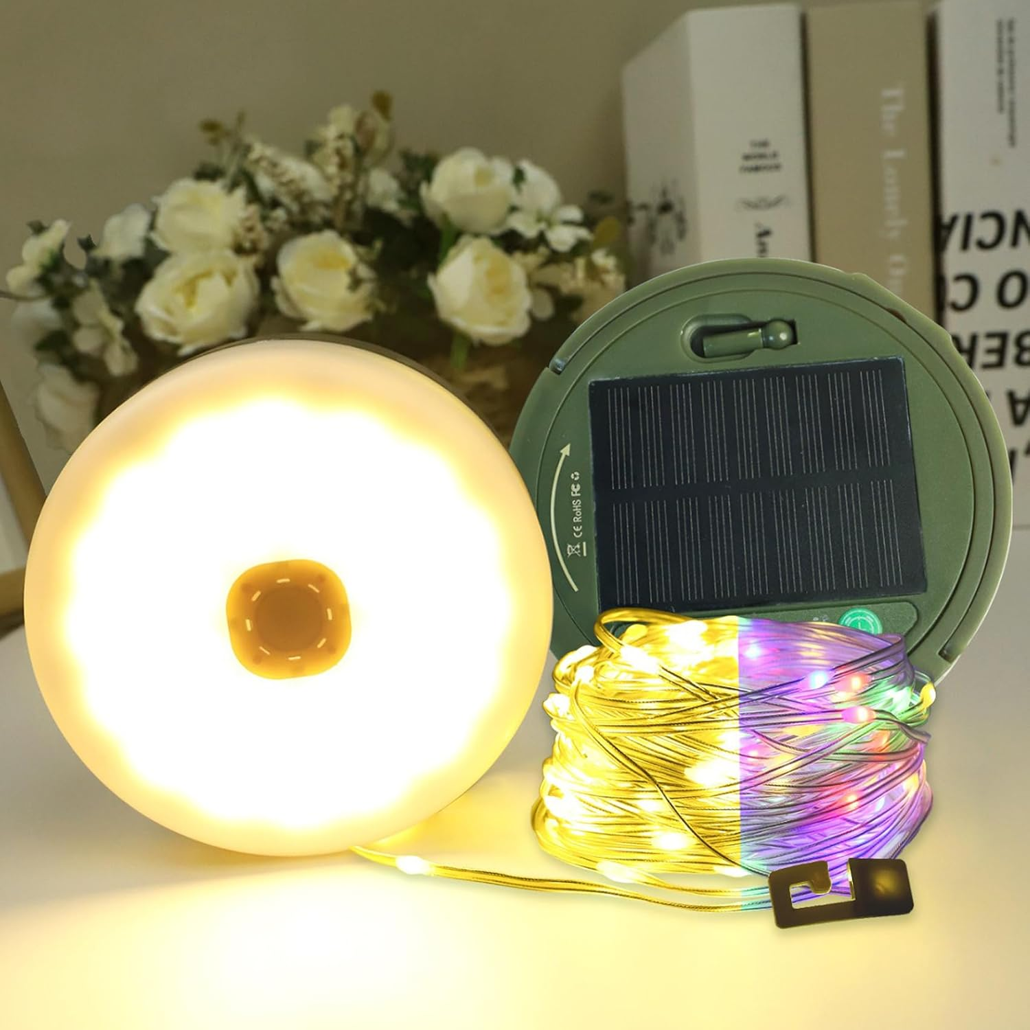 YINCORD Solar Camping String Lights, 4 in 1 Camping Light, Outdoor Lantern Retractable Light 10 Lighting Modes, Solar Powered and USB Charging, Portable Multicolor&Warm White for Decorations image number 6