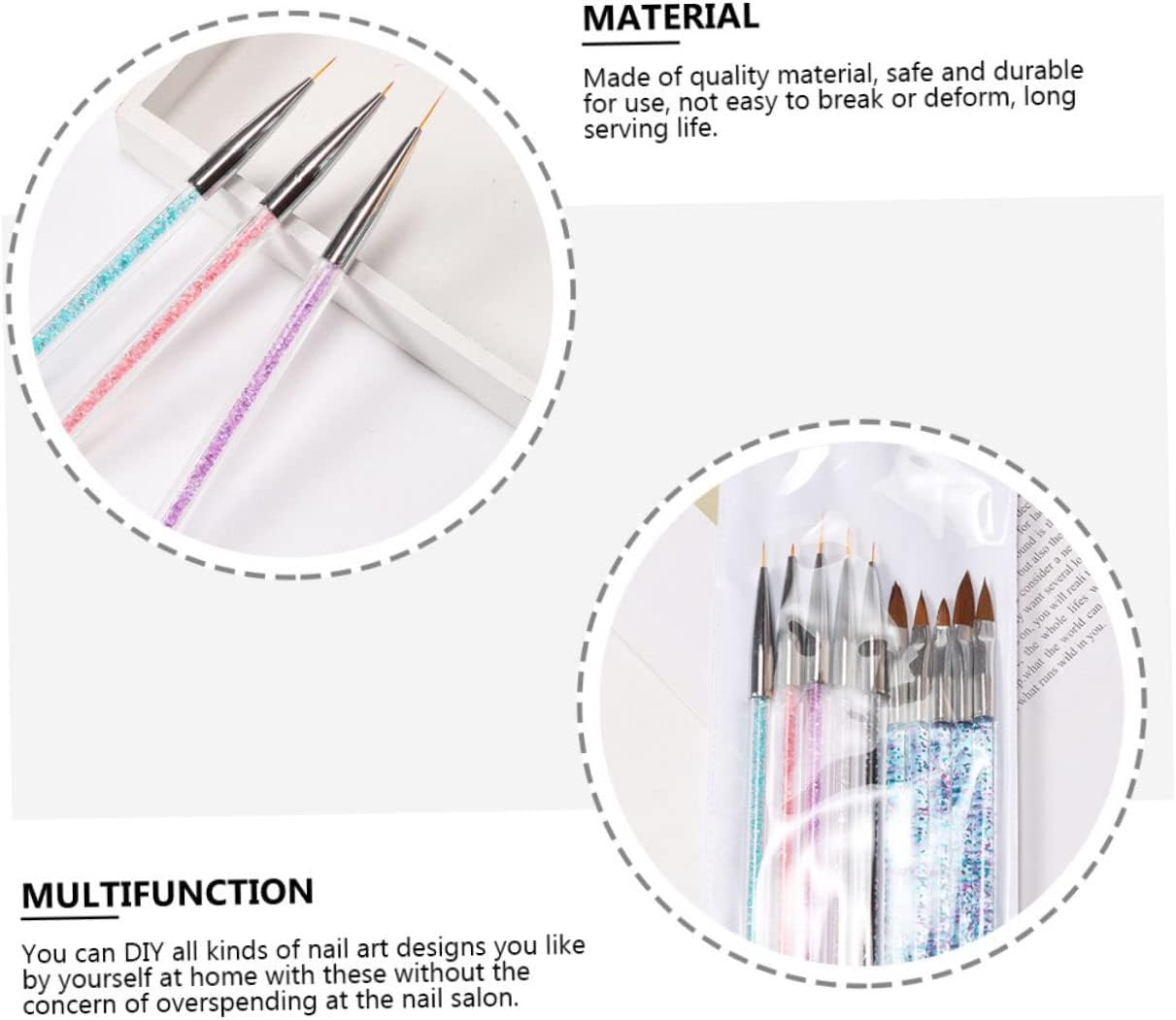 Healvian 10Pcs Dual-Ended Nail Art Liner Brush Dotting Pen for Manicure and Nail Designs for Home and Salon Use Ergonomic Handles and Strong Bristles