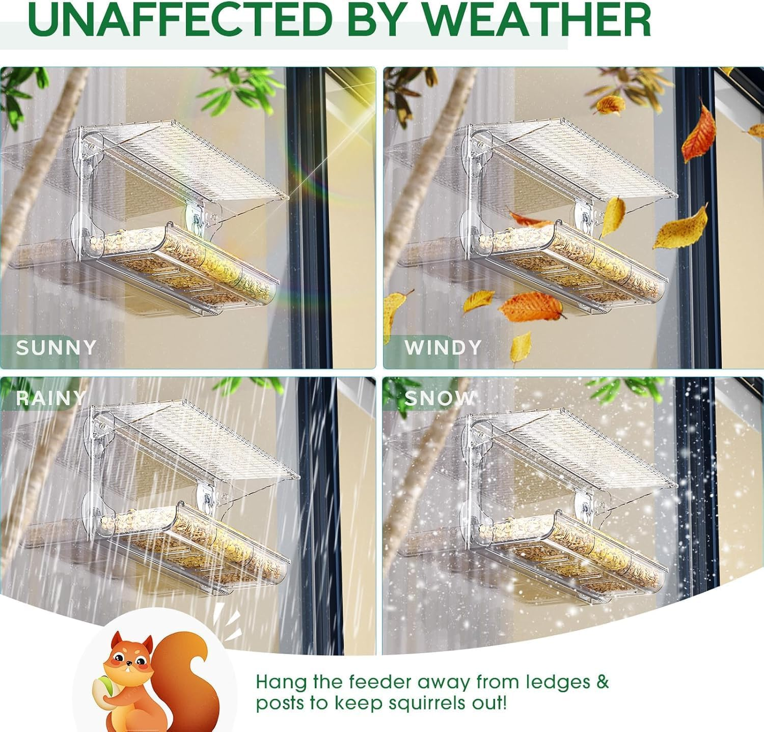 Window Bird Feeder, Clear Bird Feeders Window Mounted with Strong Suction Cups, Transparent Bird House outside Wild Bird Watching for Outdoors, Garden, Yard, Elderly Kids Viewing image number 1