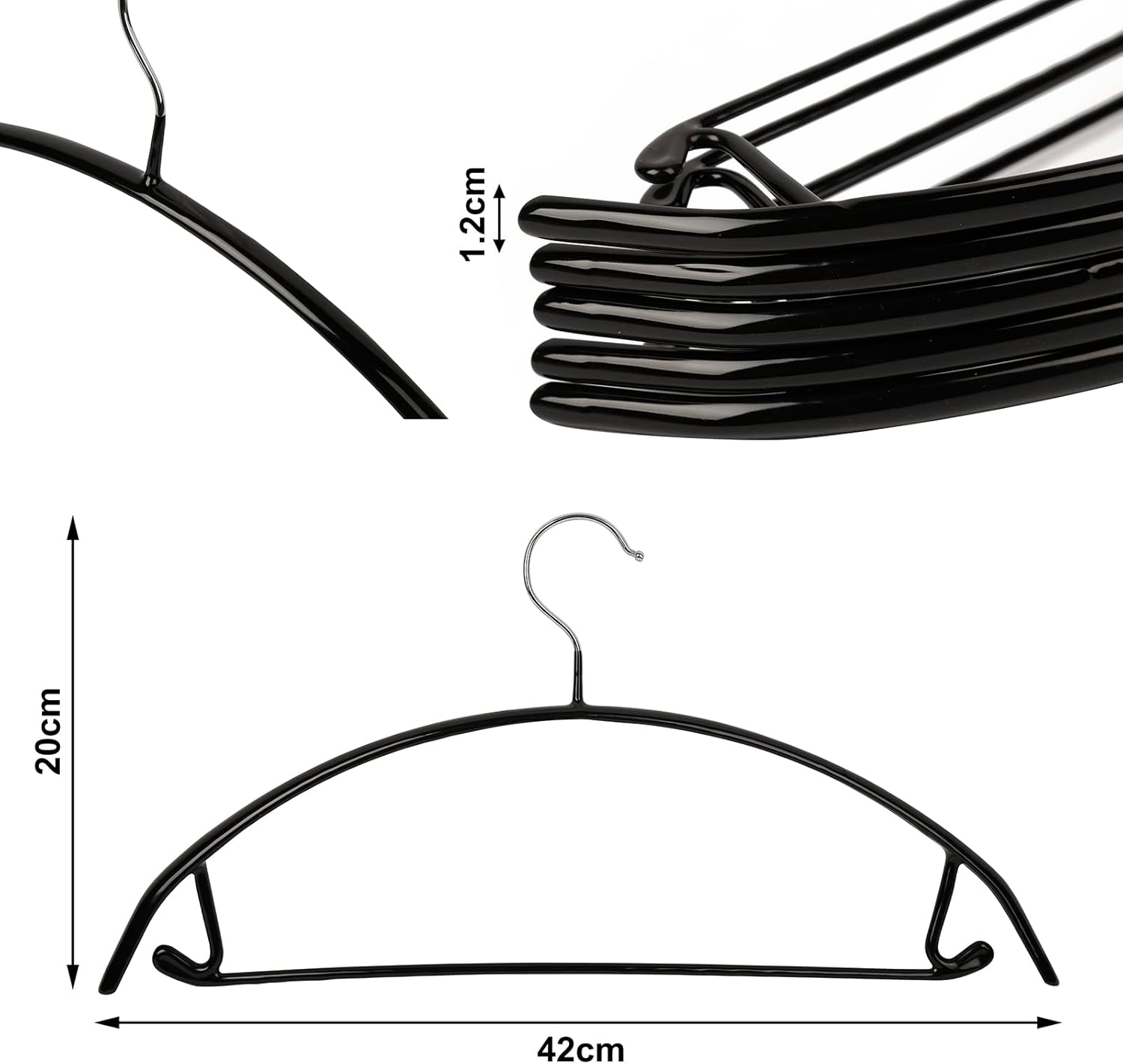 Coat Hangers 30-Pack No Bump Rounded Clothes Hanger, Metal with Soft Non-Slip PVC Coating - Black No-Soulder Bumps (Bump Free) Strong Arc Hangers for Dress, Jacket, Jumper, Suit, Pants Heavy Clothing image number 3