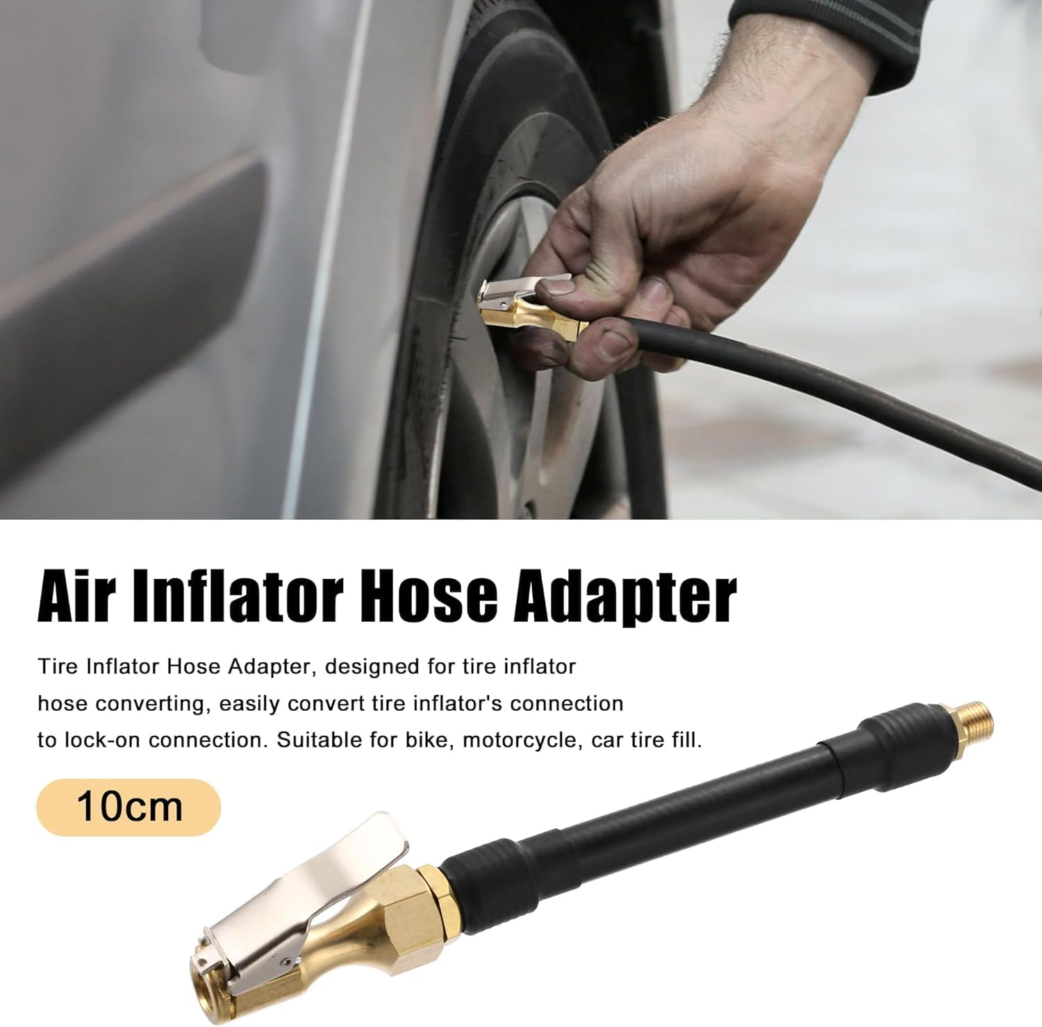 Tire Inflator Extension Tube Tyre Pump Quick Inflation Chuck Adapter Hose Quick-Inflation Clip Connector, 1Pc Tire Inflator Extension Tube Tyre Pump Quick Inflation Chuck Adapter Hose Connector image number 6