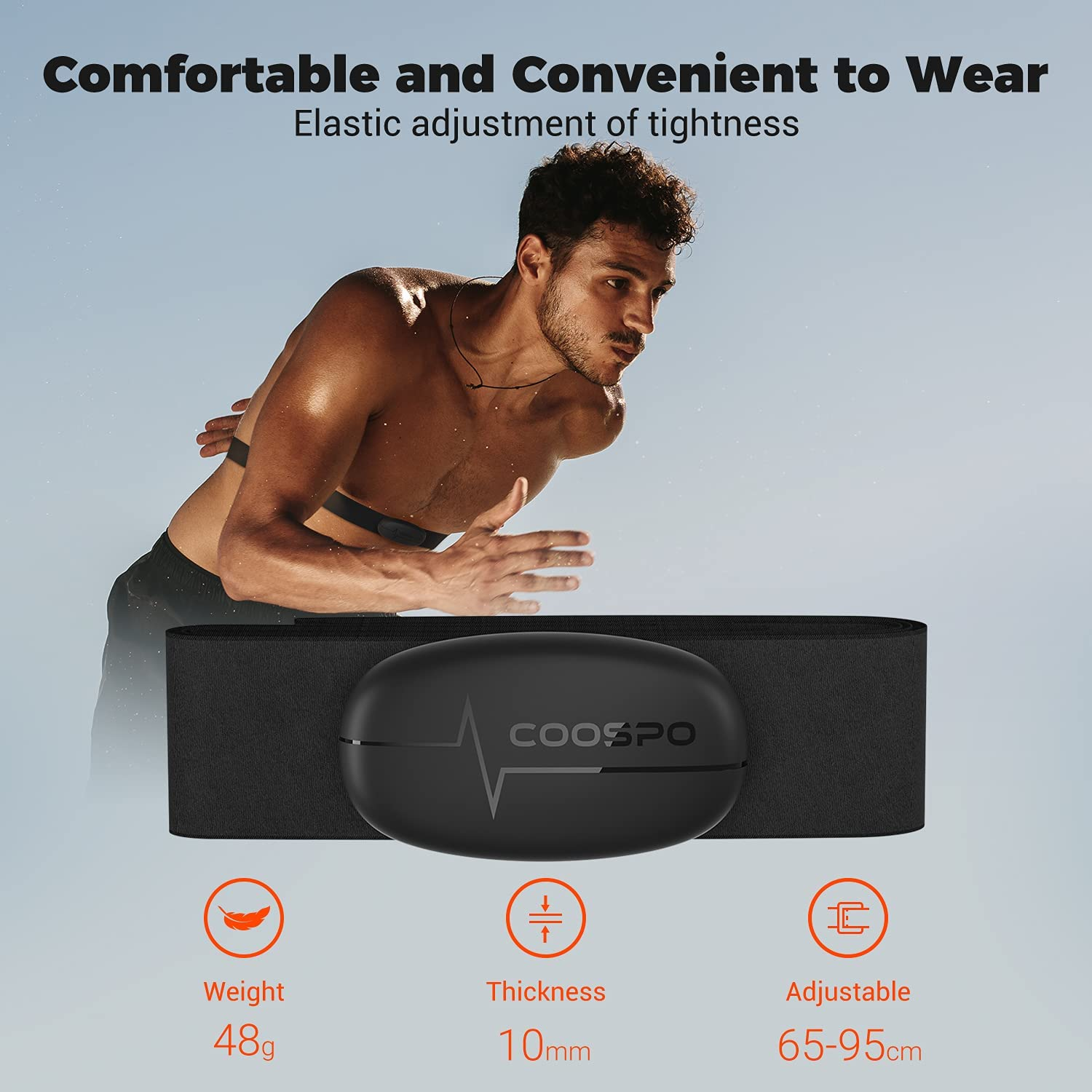 COOSPO Heart Rate Monitor Chest Strap Bluetooth4.0 ANT+ Heart Rate Monitor Strap HR Sensor with Chest Strap IP67 Waterproof Compatible with Peloton Zwift DDP Yoga Bike Computers Sports Watches image number 1