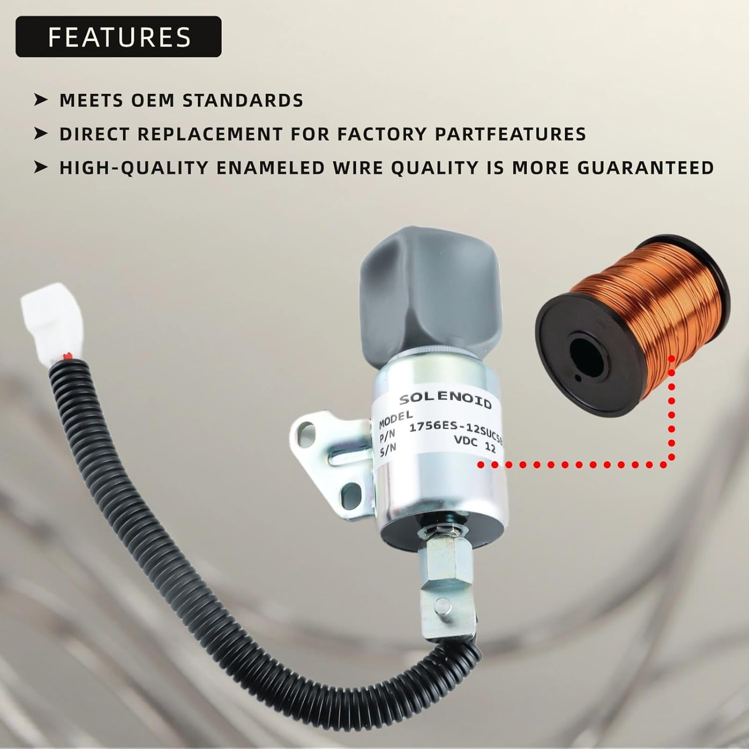 1756ES-12SUC5B1S5 Fuel Shut off Solenoid SA-5176-12 SA-4899-12 16851-57723 Replacement for Kubota Engine D722 D902 Z482 Chevy Gmc Pickup 4.3L Engine Stop Solenoid 12VDC image number 4