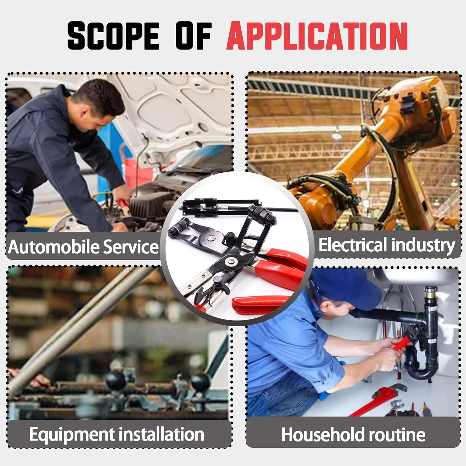 Swpeet 9Pcs Red Long Reach Flexible Wire Spring Hose Clamp Pliers Remover Assortment Kit, Clic R Type Angled Swivel Jaw and Flat Band Pliers for Automotive Radiator Heater and Water Hose image number 2