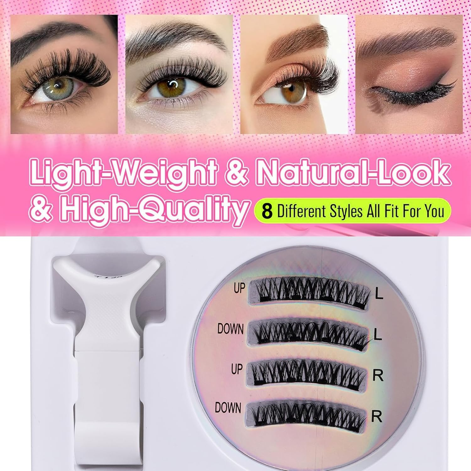 2025 Upgraded Magnetic Eyelashes, Flygragon Lighter 5D Fluffy Eyelashes Magnetic Lashes Natural Look with 2 Pairs, No Glue Reusable Artificial Fiber Magnets False Eyelashes Kit with Curler, KS01-5