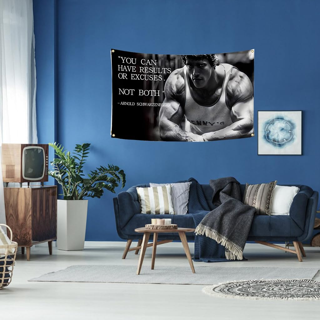 Arnold Schwarzenegger Tapestry 3X5Ft You Can Have Results or Excuses Not Both Banner Flag for Wall Hanging Workout Gym Inspirational Quotes image number 3