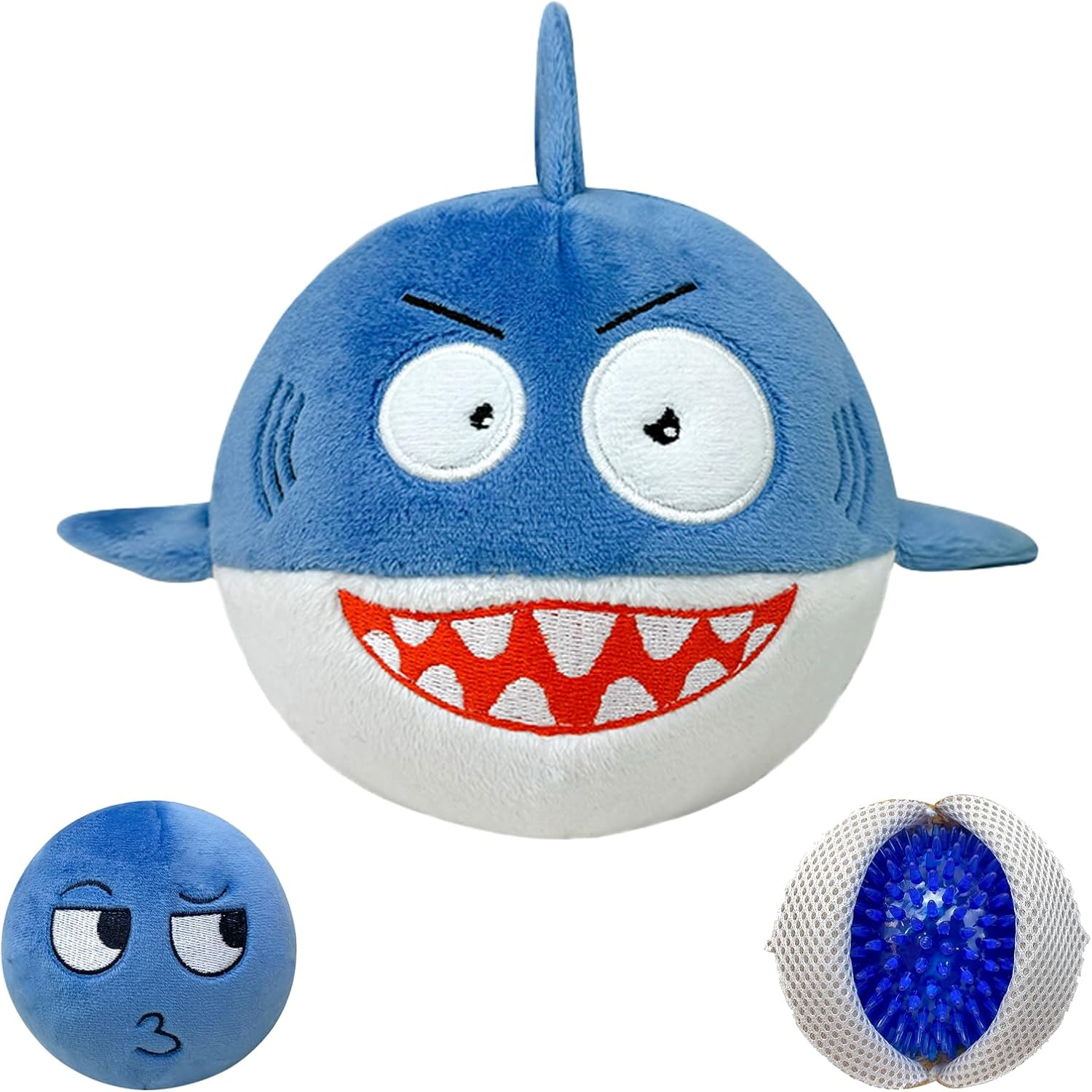 Velmoriah Squeaky Dog Toys for Aggressive Chewers, Shark Smile Plush Dog Toys with Soft Fabric & Crinkle Paper, Interactive Durable Chew Toy Ball for Small Large Medium Breeds image number 5