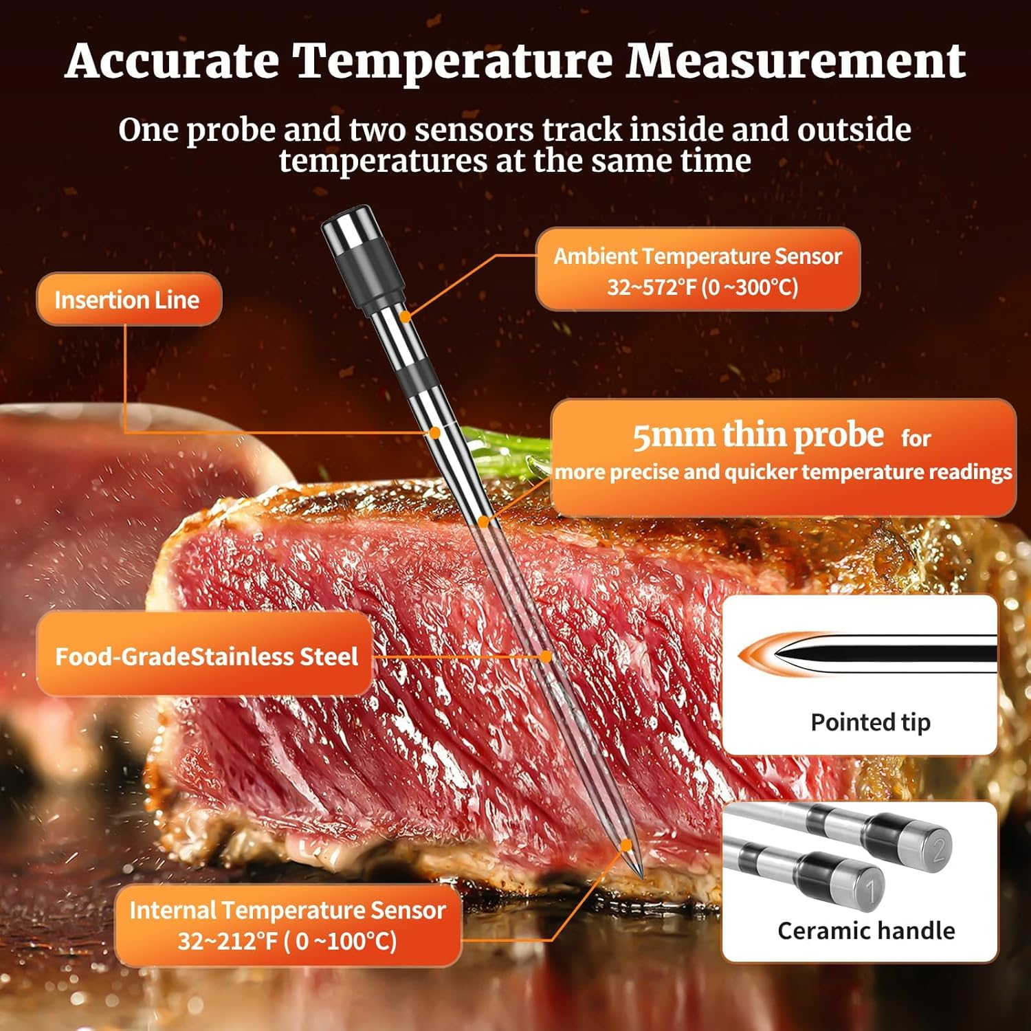 Kisfam Wireless Meat Thermometer - Bluetooth Thermometer with Dual Meat Probe, 373M Range, App Control for BBQ, Grill, Smoker, Oven image number 5