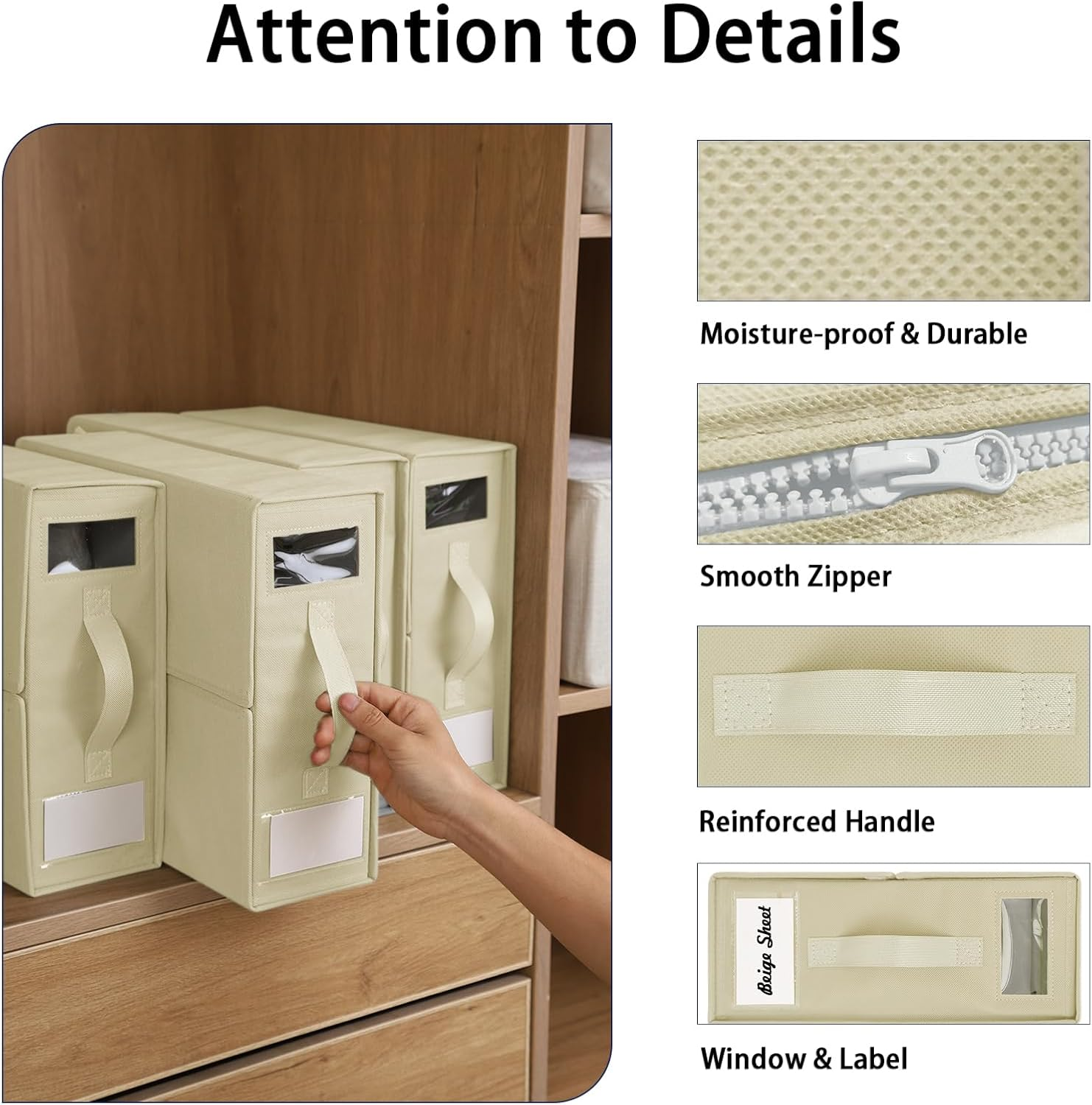 6 Pack Bed Sheet Organiser and Storage, Foldable Bedsheet Organizer for Linen Closet, Sheet Set Organiser with Window XL (Queen & King Size) Organizing Bedding Container Box, Beige image number 6