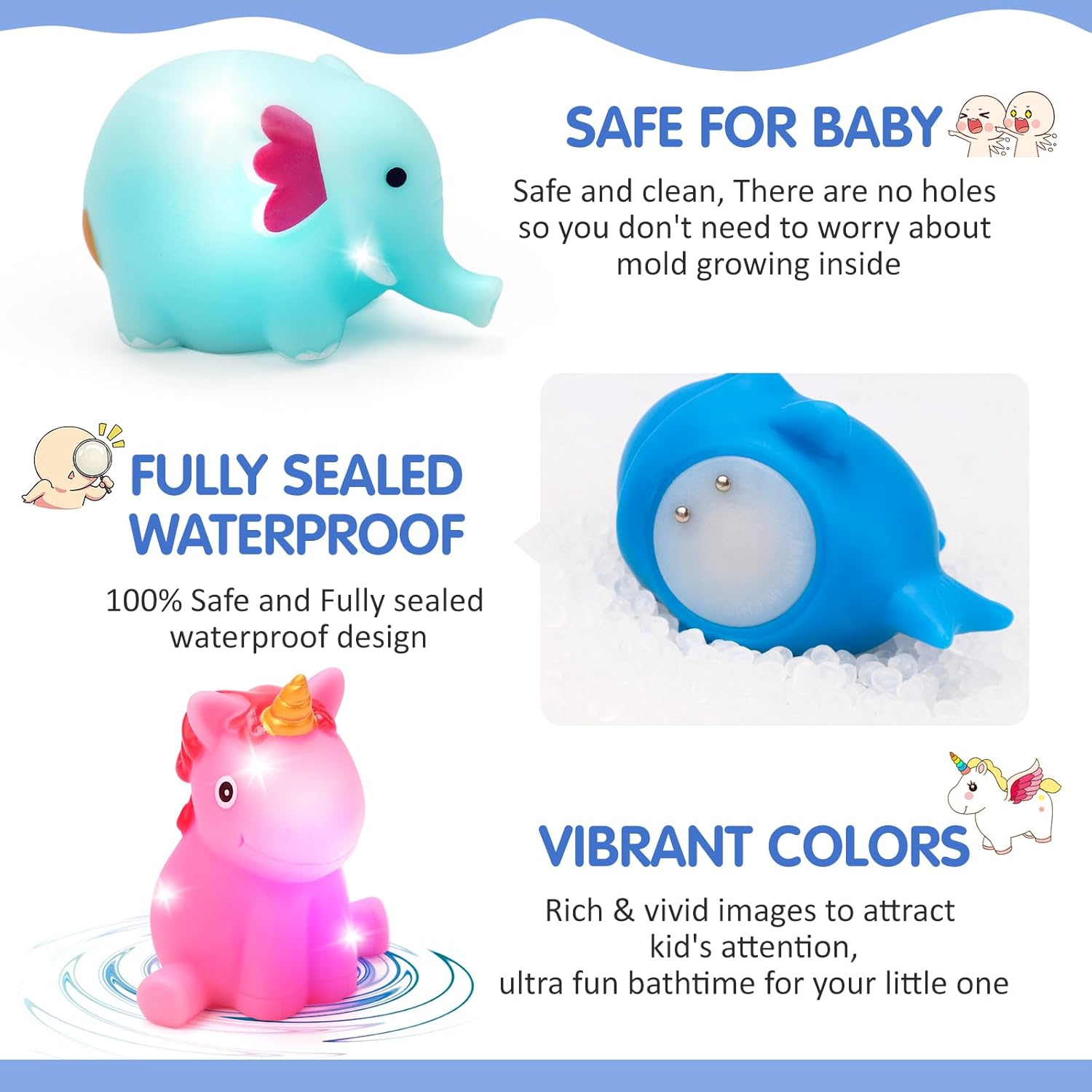 REMOKING 8Pcs Light up Bath Toys for Toddlers,Baby Flashing Colourful LED Bathtub Unicorn Mermaid Toy,Bathtime Floating Shower Set for Infant Kid Boys Girls,Pool Party Birthday Gifts for 6 Months+ image number 2