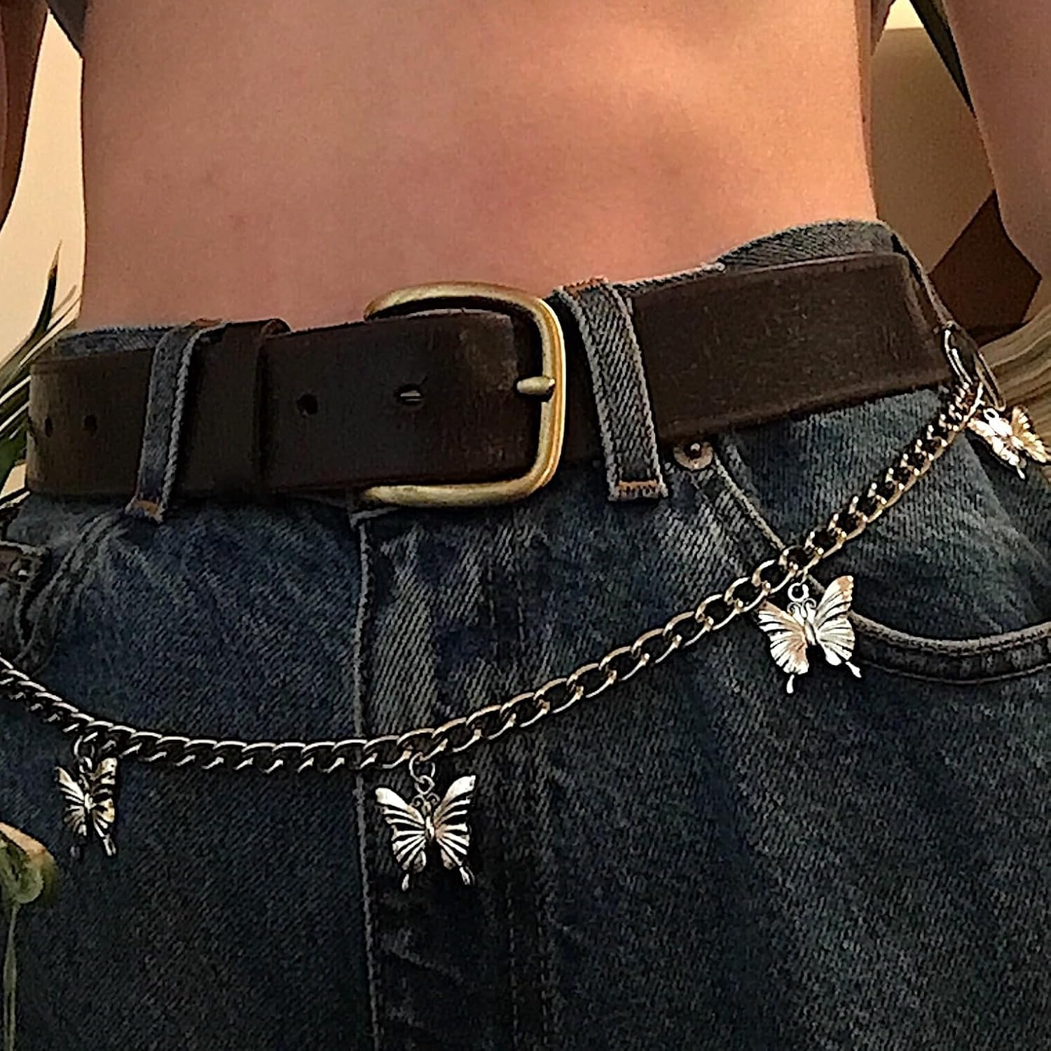 Hip Hop Butterfly Pants Chain Silver Tone Punk Streetwear Waist Chain for Jeans Skirts Wallet Key Bag Women Denim Chain image number 3