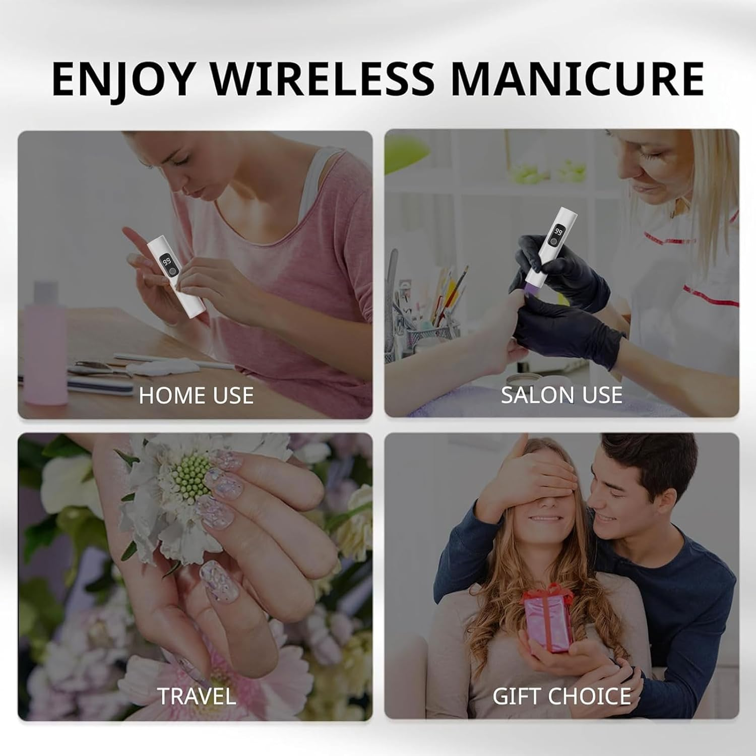 UOEPOWA Handheld UV Light for Gel Nails with Stand, Rechargeable Mini Portable Cordless Nail Lamp with LCD Display, Eye-Protective Cover, Flash Curing for Glue image number 6