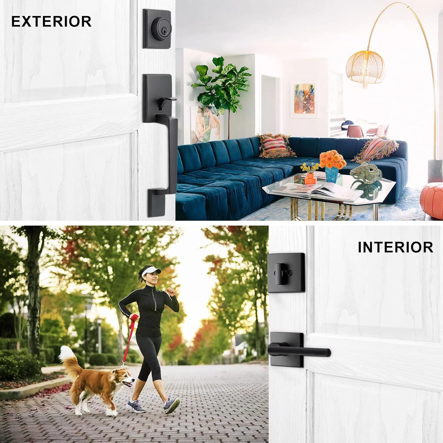 Neutype Front Door Handle Set Entrance Door Lock Set Matte Black Heavy Duty Entry Handle Set with Lock, with Single Cylinder Deadbolt and Lever Handle, Compatible with Right & Left Handed Doors image number 2