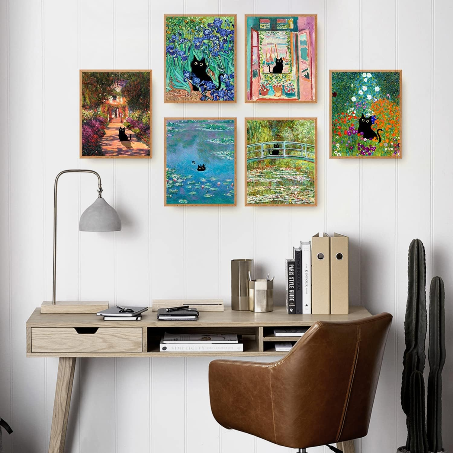 ZIENVE Funny Black Cat Wall Art Prints, Set of 6 Canvas Artwork Posters Cute Aesthetic Vintage Floral Matisse Monet Van Gogh Poster for Living Room Bedroom Room Decor, 20 X 25Cm Unframed - Matisse image number 5