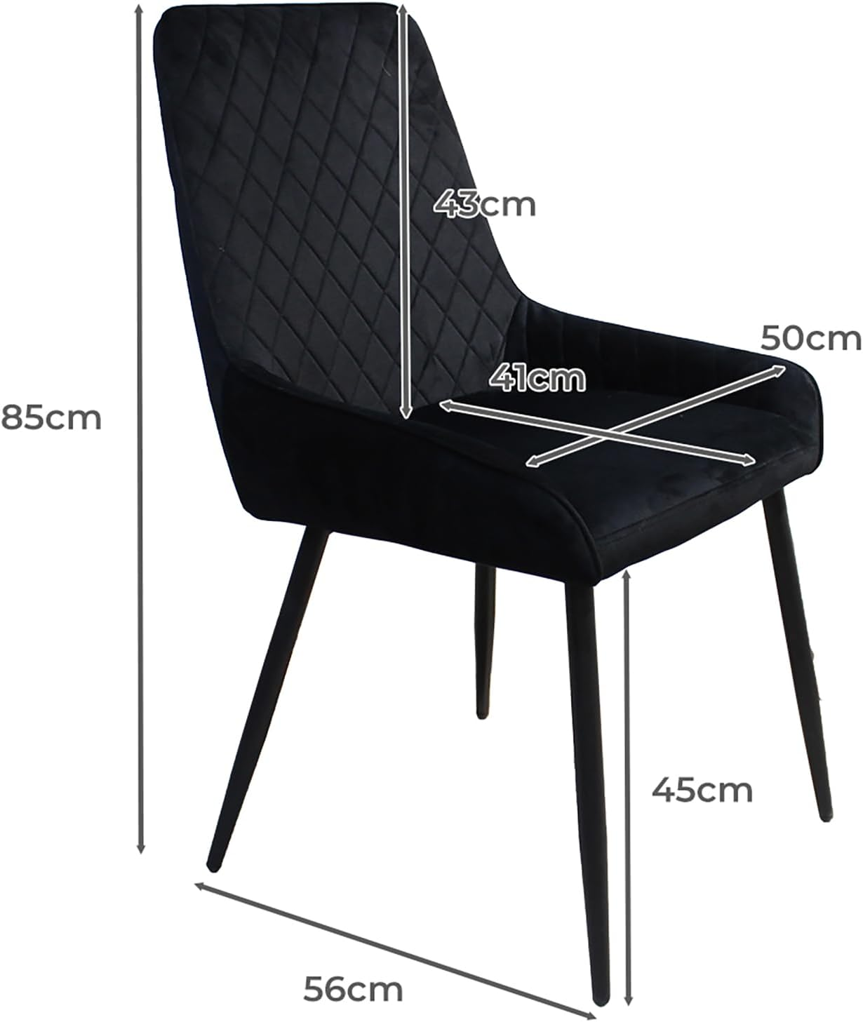 LEVEDE 4X Dining Chairs, Black Velvet, Contemporary Style, Dining Chair, Kitchen, Living Room, Cafe, Meeting Room, Load up to 150Kg image number 4