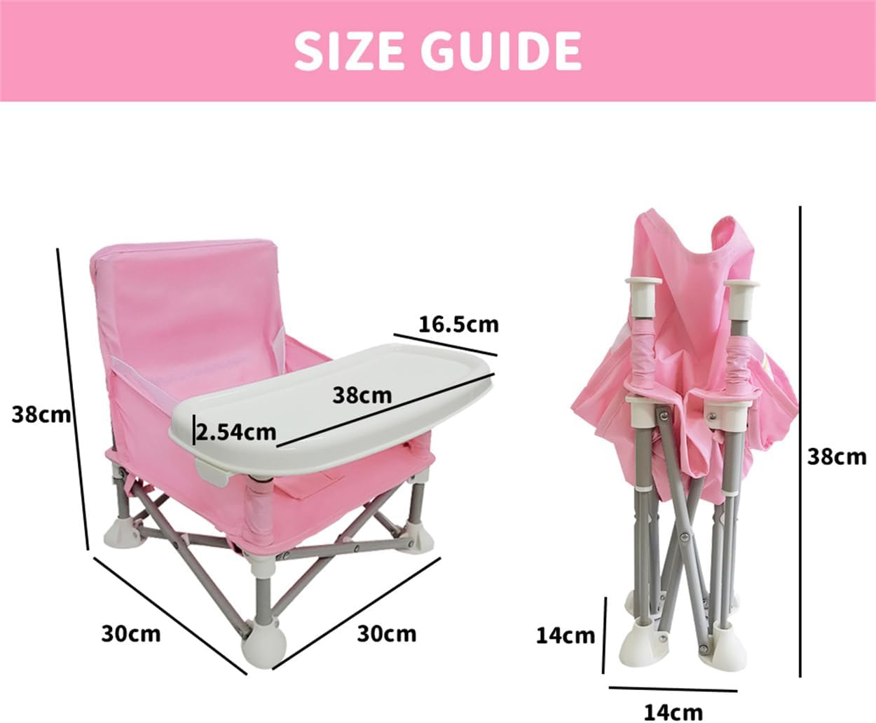 Baby Booster Seat, Toddler High Chair, Portable Baby Seat Travel, Compact Folding Portable Highchair for Indoor/Outdoor Dining, Camping, Park, Beach (Pink) image number 1