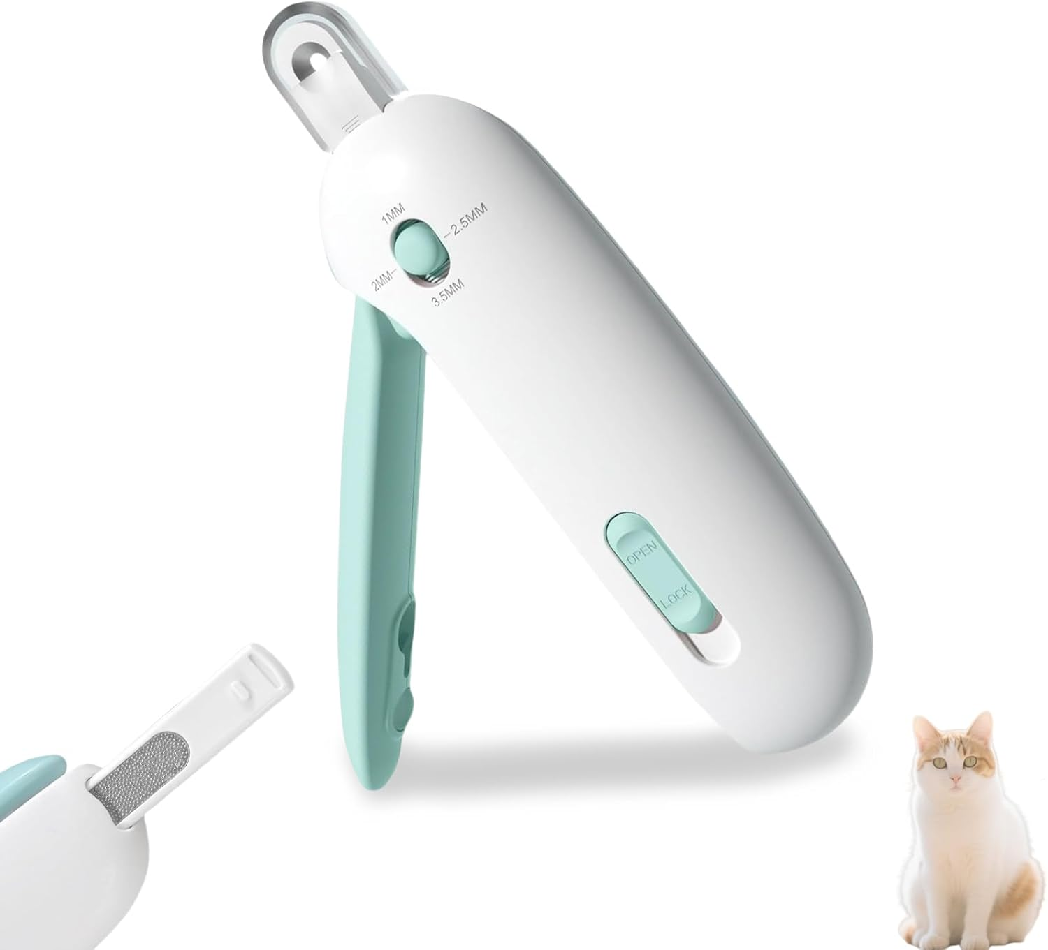 Cat Nail Clippers with Adjustable Aperture, Hidden Nail File and Clipping Debris Storage for Pet Grooming, Dog Nail Grinder，Cat Claw Dlippers