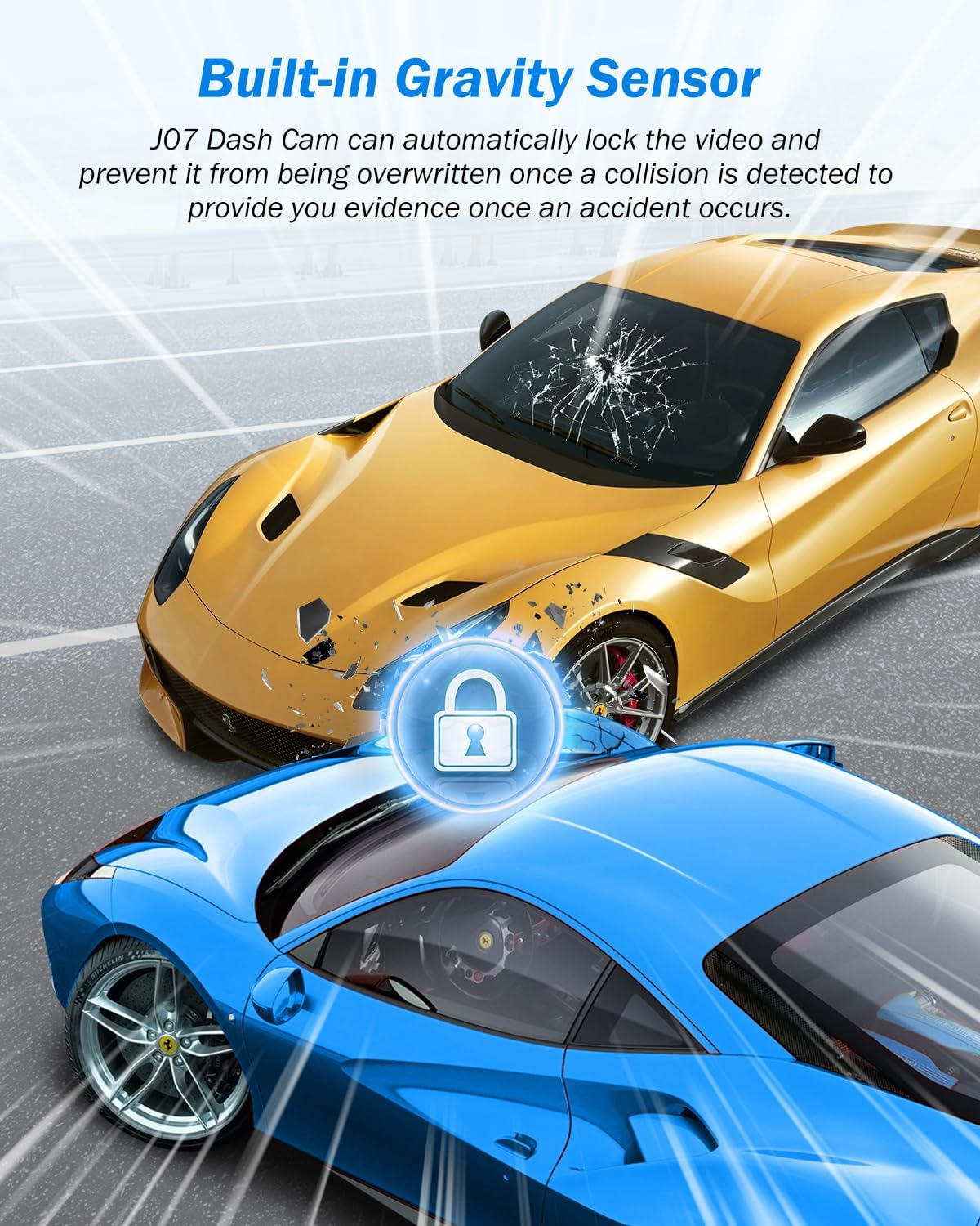 3 Channel 2.5K Dash Cam, 1440P Dash Cam Front and Rear Inside, Dash Camera for Cars, Triple Car Camera with 32GB Card, G-Sensor, 24Hr Parking, 170&deg;Wide Angle, Loop Recording, IR Night Vision, Blue image number 6