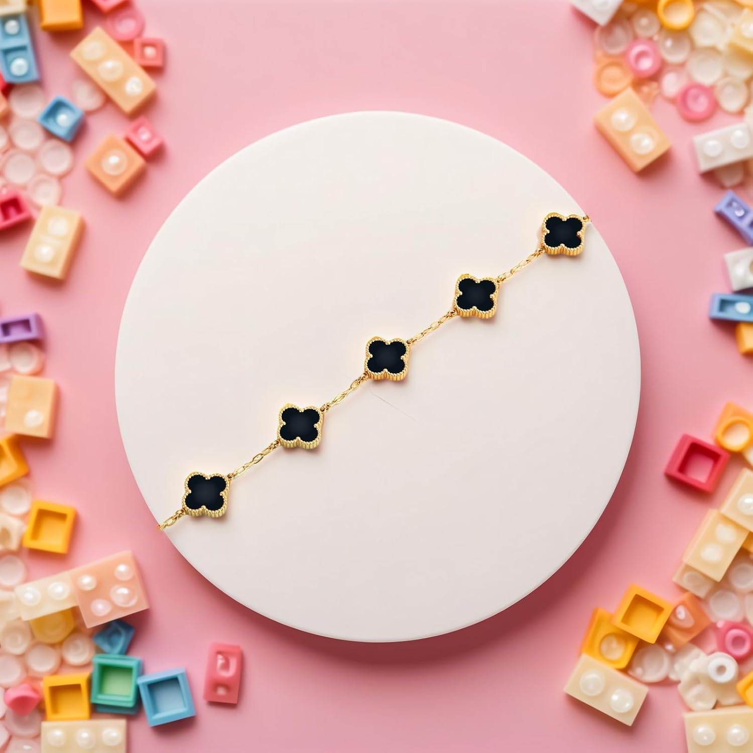 AIQIUQIU 18K Gold Plated Four Leaf Clover Bracelet, Lucky Link Bracelets Double-Sided Adjustable Design Jewelry for Women Girls Christmas Valentine'S Day Gifts - Green image number 6