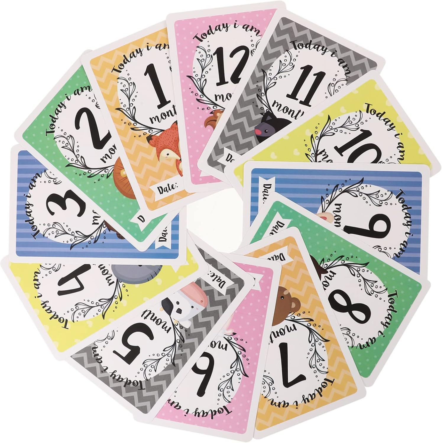 YARNOW 12PCS Monthly Milestone Cards Growth Recording Photo Props for Newborns Dual Sided Easy to Read Design for Capturing Development Moments image number 3