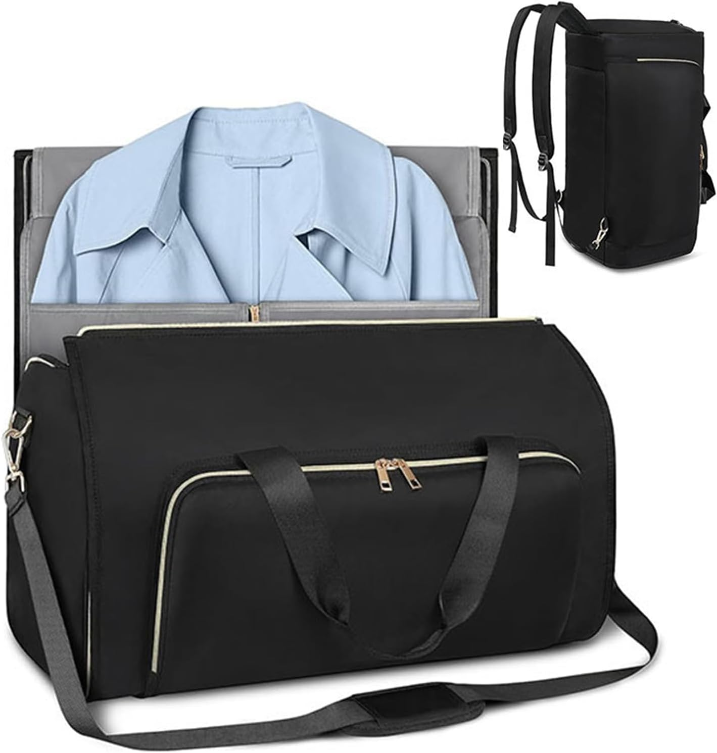 Convertible Travel Garment Bag,Carry on Garment Duffel Bag for Men Women - 2 in 1 Hanging Suitcase Suit Business Travel Bag, Black