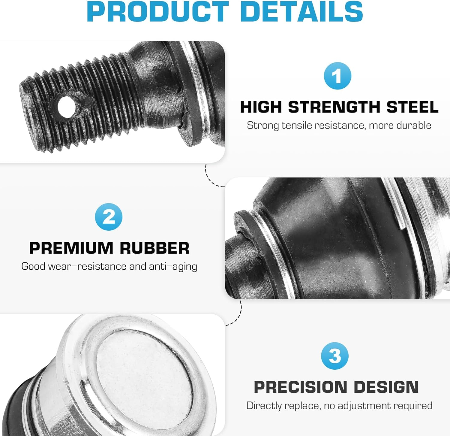 Upper Lower Ball Joints Fit for Yamaha Grizzly 550/700, Kodiak 450/700 EPS 4WD 2013 2014 2015 2016 2017 2018 2019 2020 2021 2022 for 3B4-23579-00-00, 3B4-23579-01-00 - 4 Pcs image number 2