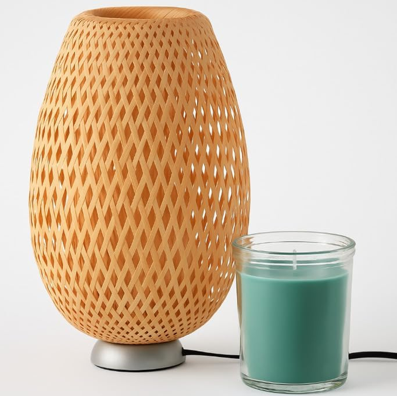 Relax & Glow Boho Set &ndash; Bamboo Table Lamp + 40Hr Scented Candle &ndash; Aromatherapy for Cozy Ambience image number 1