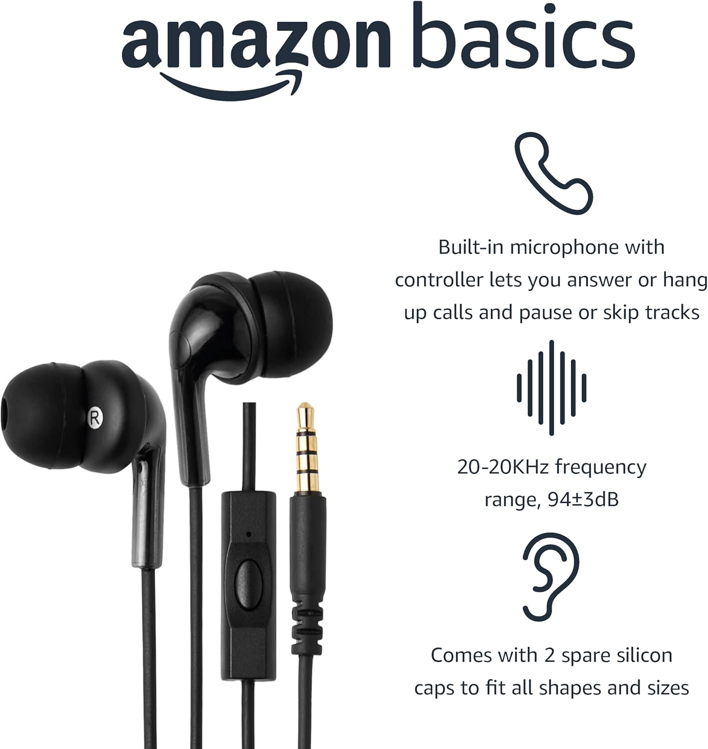 Amazonbasics In-Ear Headphones with Mic 2.5 X 1.4 X 1.7 Cms Black image number 4