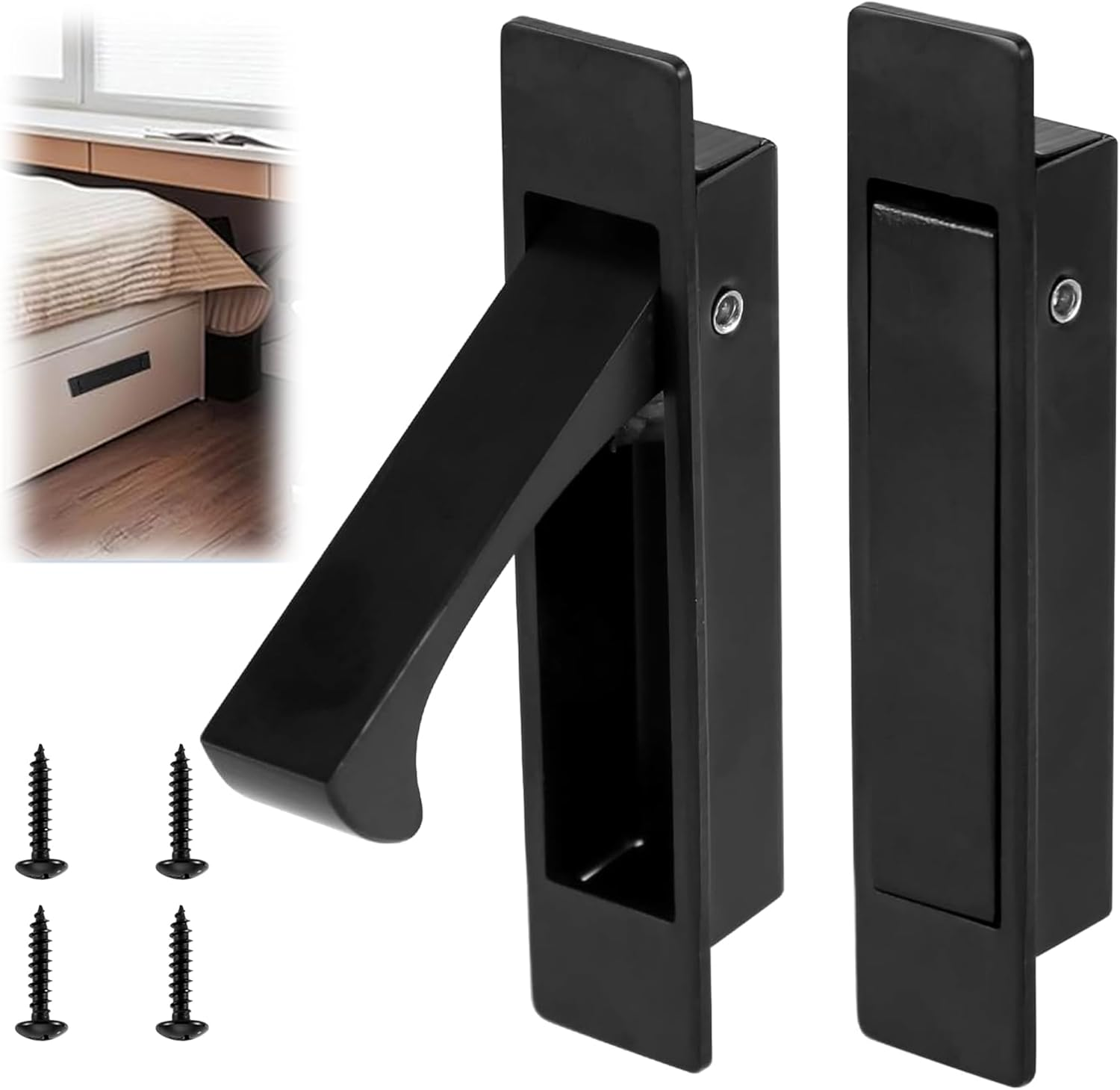 2 Pcs Pocket Door Pull Handle,Flush Mount Door Pull,Hidden Pocket Door Hardware Mount Recessed Drawer Pulls for Sliding Door Closet Cabinet Bathroom,304 Stainless Steel (Silver)