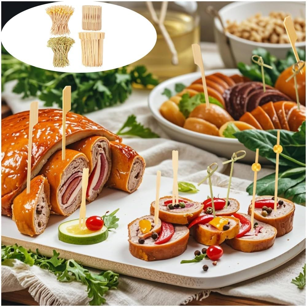 500PCS Cocktail Picks Kit, 4 Styles Fancy Toothpicks for Appetizers, 3 Sizes Long Bamboo Skewers image number 5