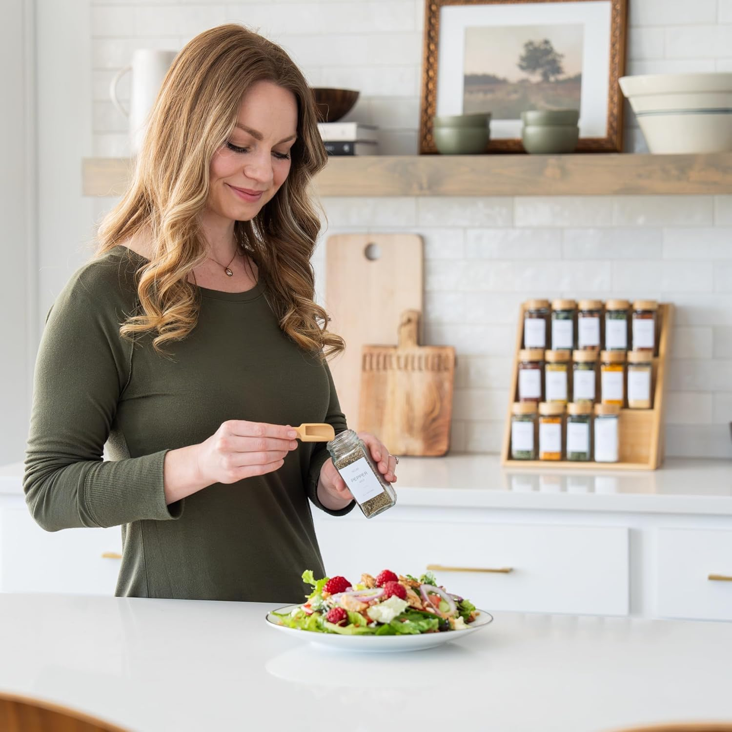 Vellaluna Bamboo Spice Rack, 3-Tier Seasoning Spice Jar Organizer, Wooden Spice Holder, Space Saving Wooden Spice Holder for Kitchen Cabinet Drawers, Countertop, Pantry