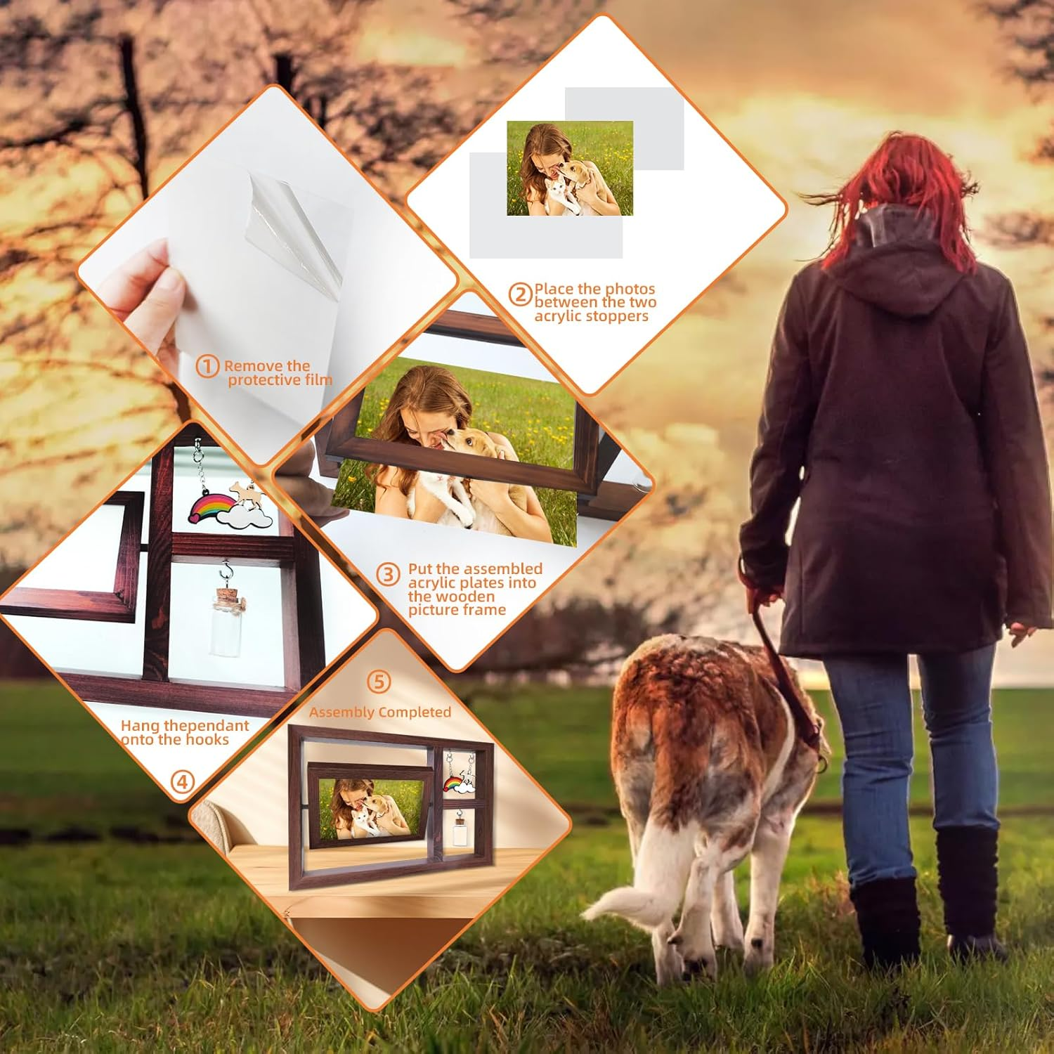 Pet Memorial Frame for Dogs, Rotating Wooden Dog Picture Frame Set 4X6 for Mom Dad - Dog Bereavement Remembrance Photo Frame in Loving Memory - Pet Sympathy Gifts for Loss of Dog, Double-Sided Display-Horizontal image number 3